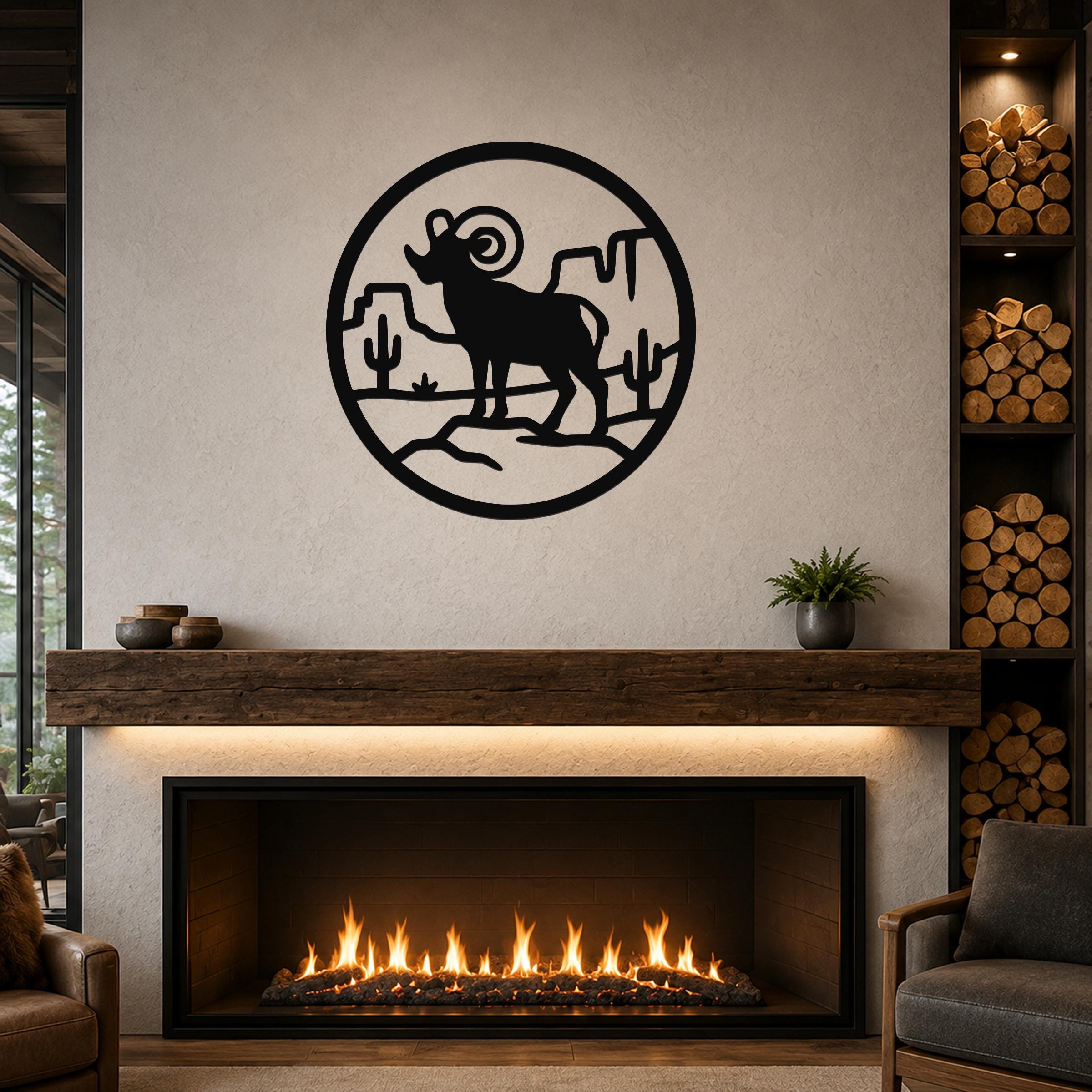 Bighorn Sheep Metal Wall Art - Western Wildlife Decor, Curled Horns Design - Weatherproof Steel, Indoor Outdoor Accent