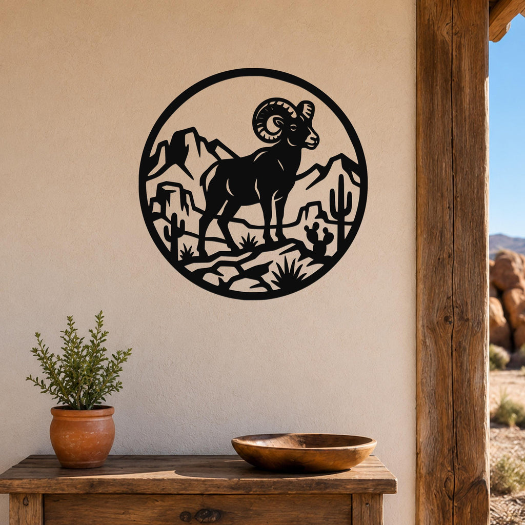 Bighorn Sheep Metal Wall Art: Desert Mountain Silhouette, Rugged Western Wildlife | Weatherproof Steel, Indoor Outdoor | Bold Organic Design