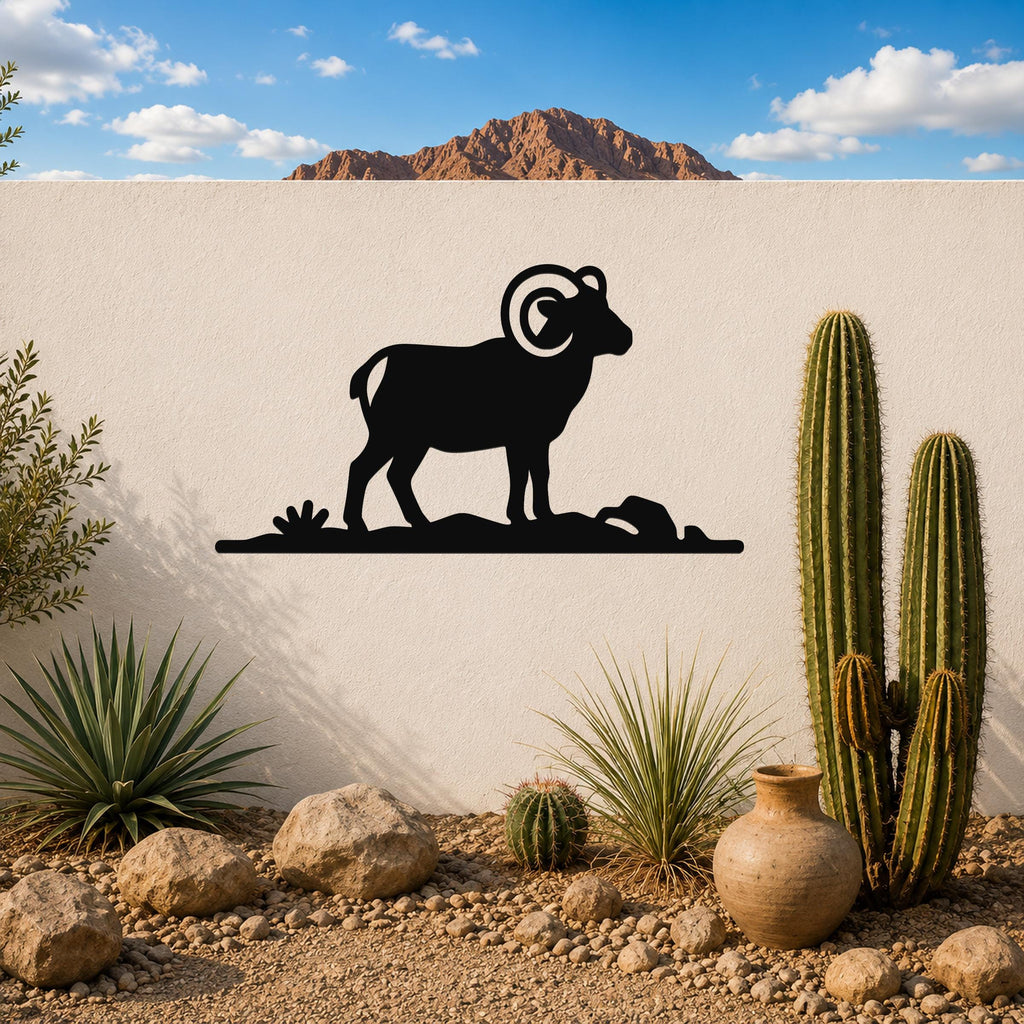 Bighorn Sheep Metal Wall Art: Western Rustic Mountain Silhouette, Steel Craft (Weatherproof, Indoor Outdoor Decor)