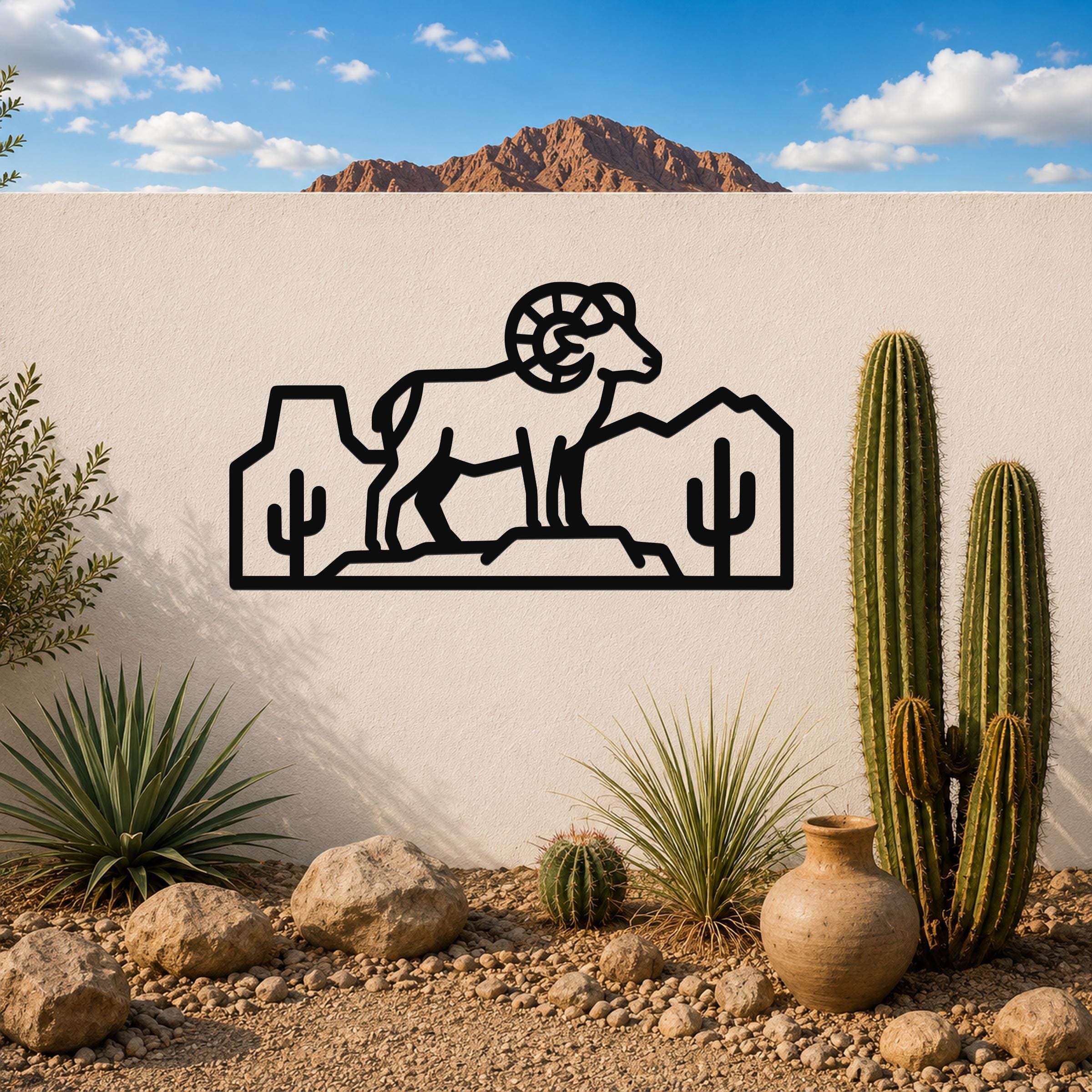 Bighorn Sheep Metal Wall Art: Southwestern Wildlife Sculpture, Weatherproof Steel (Rustic Style, Indoor Outdoor Accent)