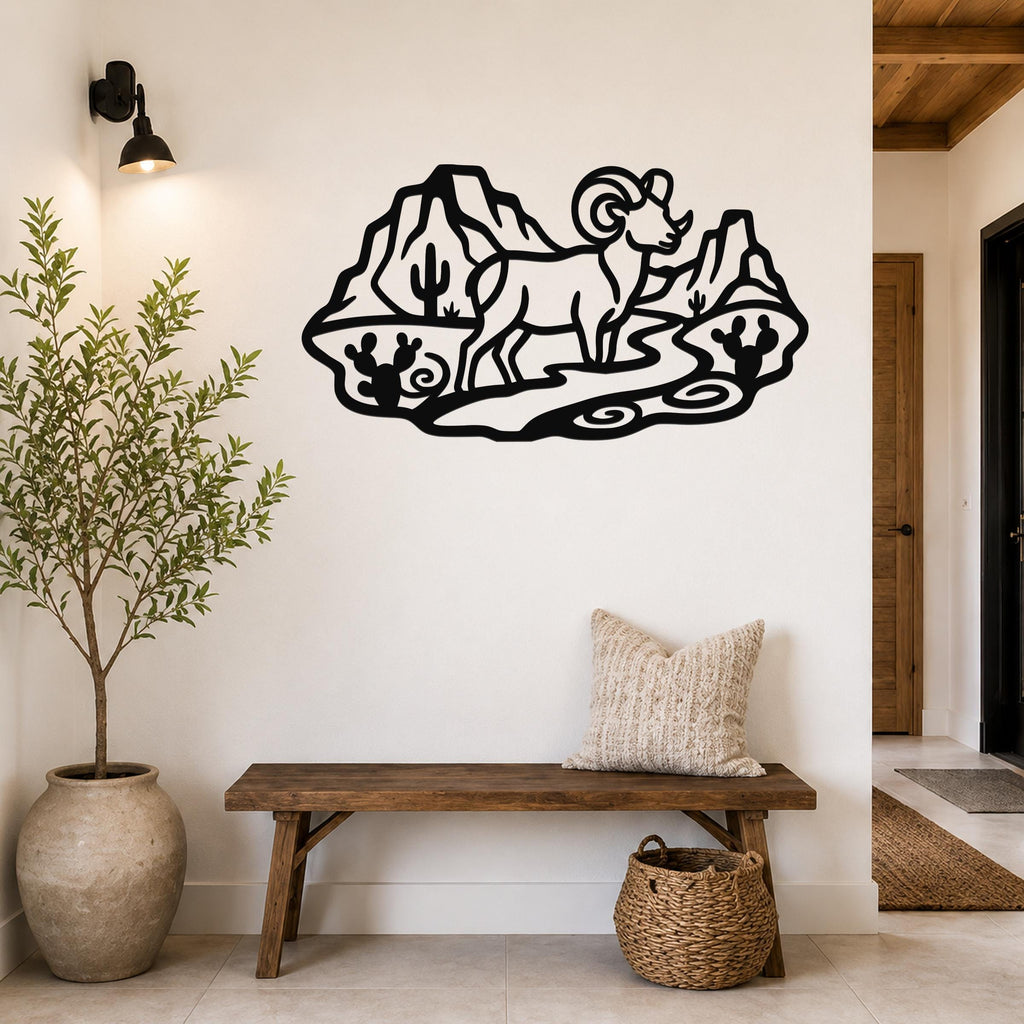 Bighorn Sheep Metal Wall Art: Western Wildlife Sculpture, Rustic Mountain Accent | Weatherproof Steel, Indoor Outdoor | Bold Organic Design