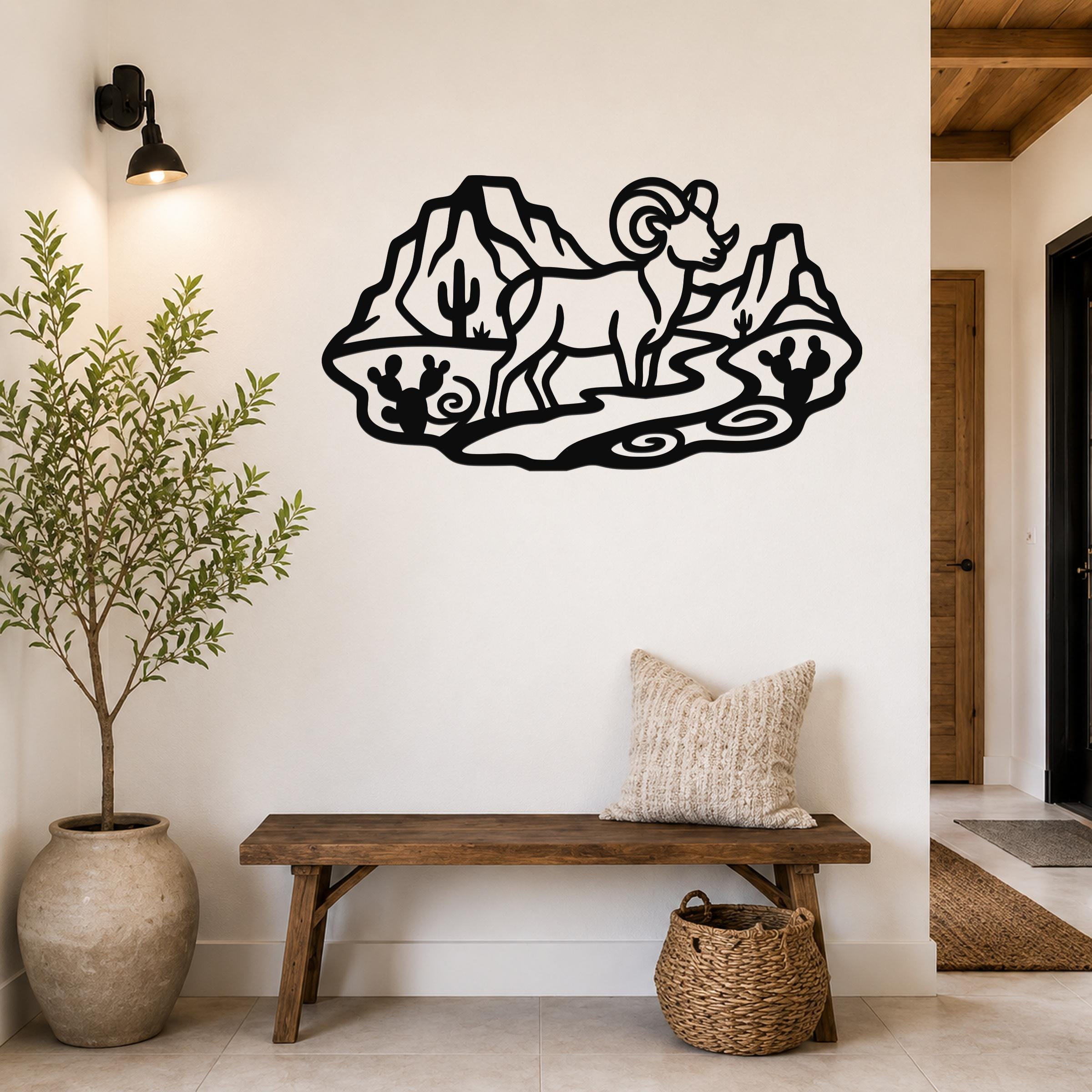 Bighorn Sheep Metal Wall Art: Western Wildlife Sculpture, Rustic Mountain Accent | Weatherproof Steel, Indoor Outdoor | Bold Organic Design