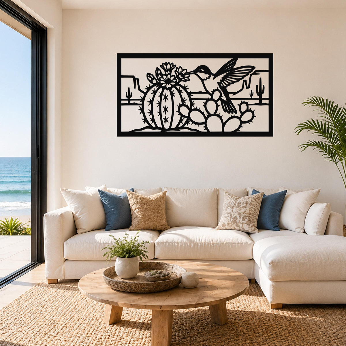 Desert Wildlife Art Metal Bird Sculpture: Southwest Botanical Scene, Weatherproof Metal (Indoor Outdoor Use, Nature Inspired Wall Decor)