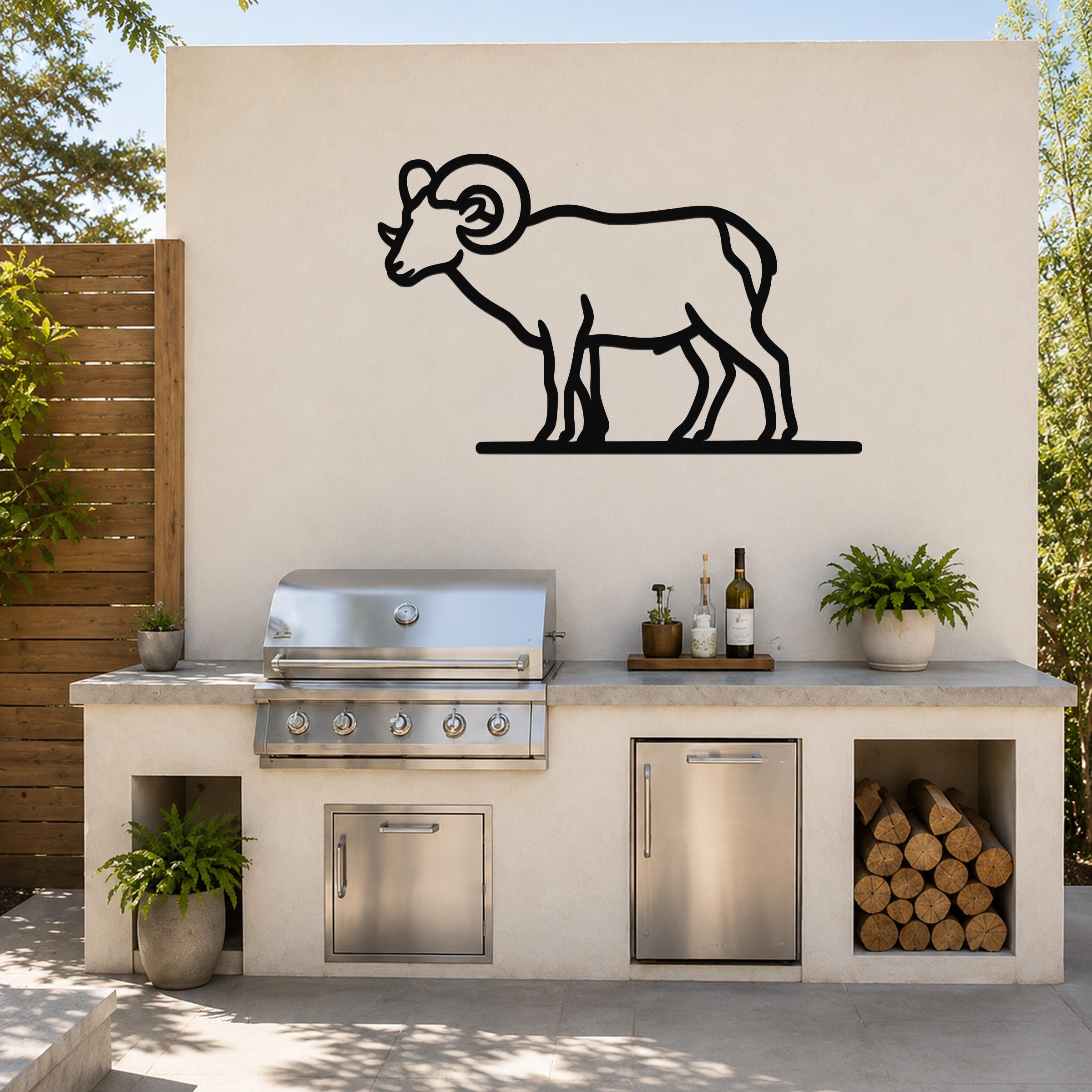 Bighorn Sheep Metal Wall Art - Southwestern Wildlife Sculpture, Bold Organic Design, Weatherproof Steel, Indoor Outdoor Display
