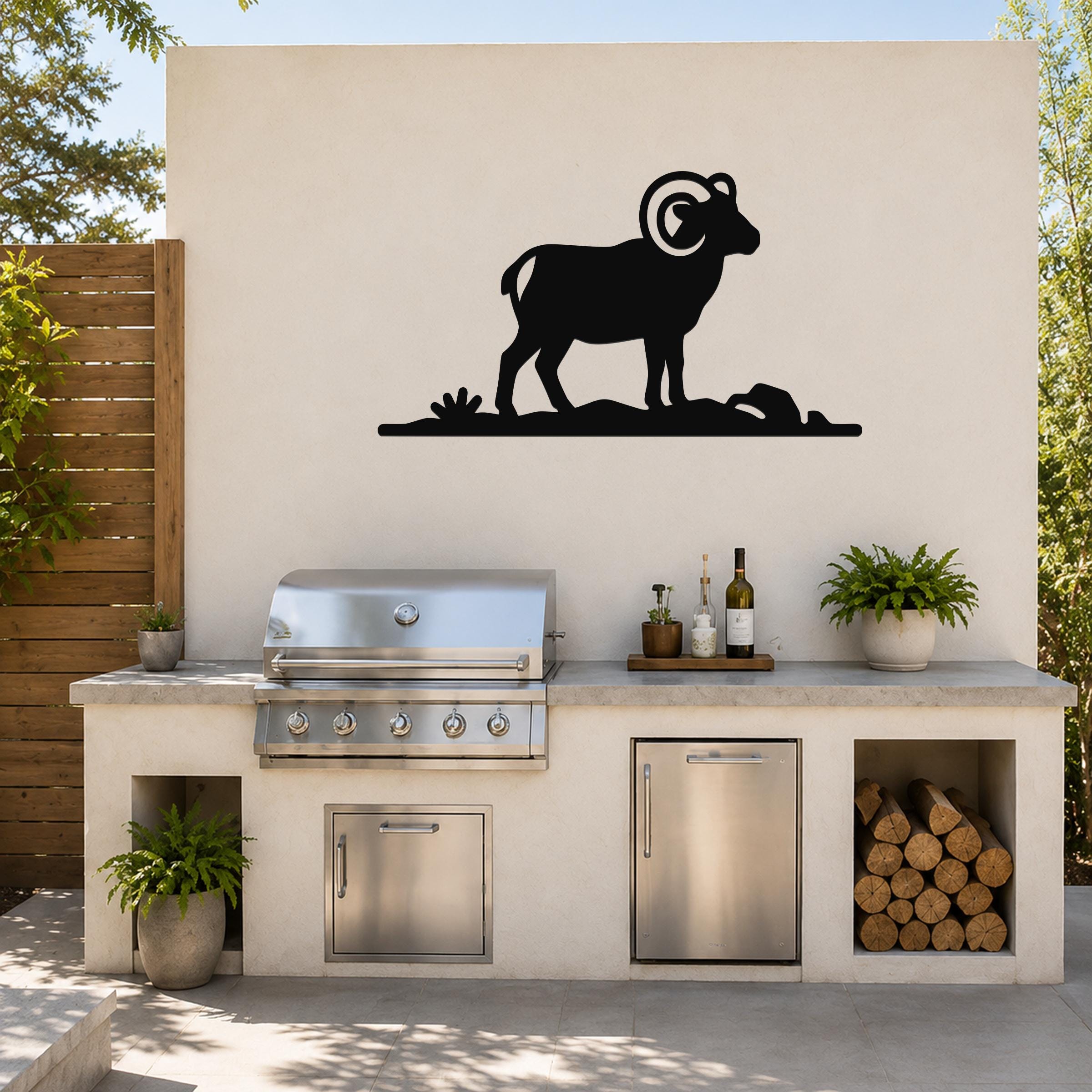 Bighorn Sheep Metal Wall Art: Western Rustic Mountain Silhouette, Steel Craft (Weatherproof, Indoor Outdoor Decor)