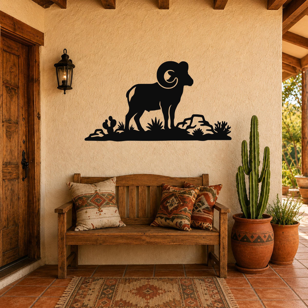 Desert Bighorn Sheep Metal Wall Art - Western Rustic Sculpture - Weatherproof Steel, Indoor Outdoor Accent, Mountain Inspired