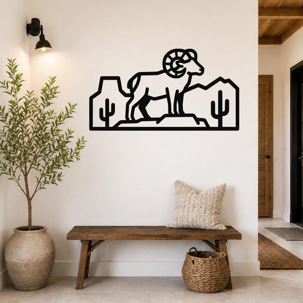 Bighorn Sheep Metal Wall Art: Southwestern Wildlife Sculpture, Weatherproof Steel (Rustic Style, Indoor Outdoor Accent)