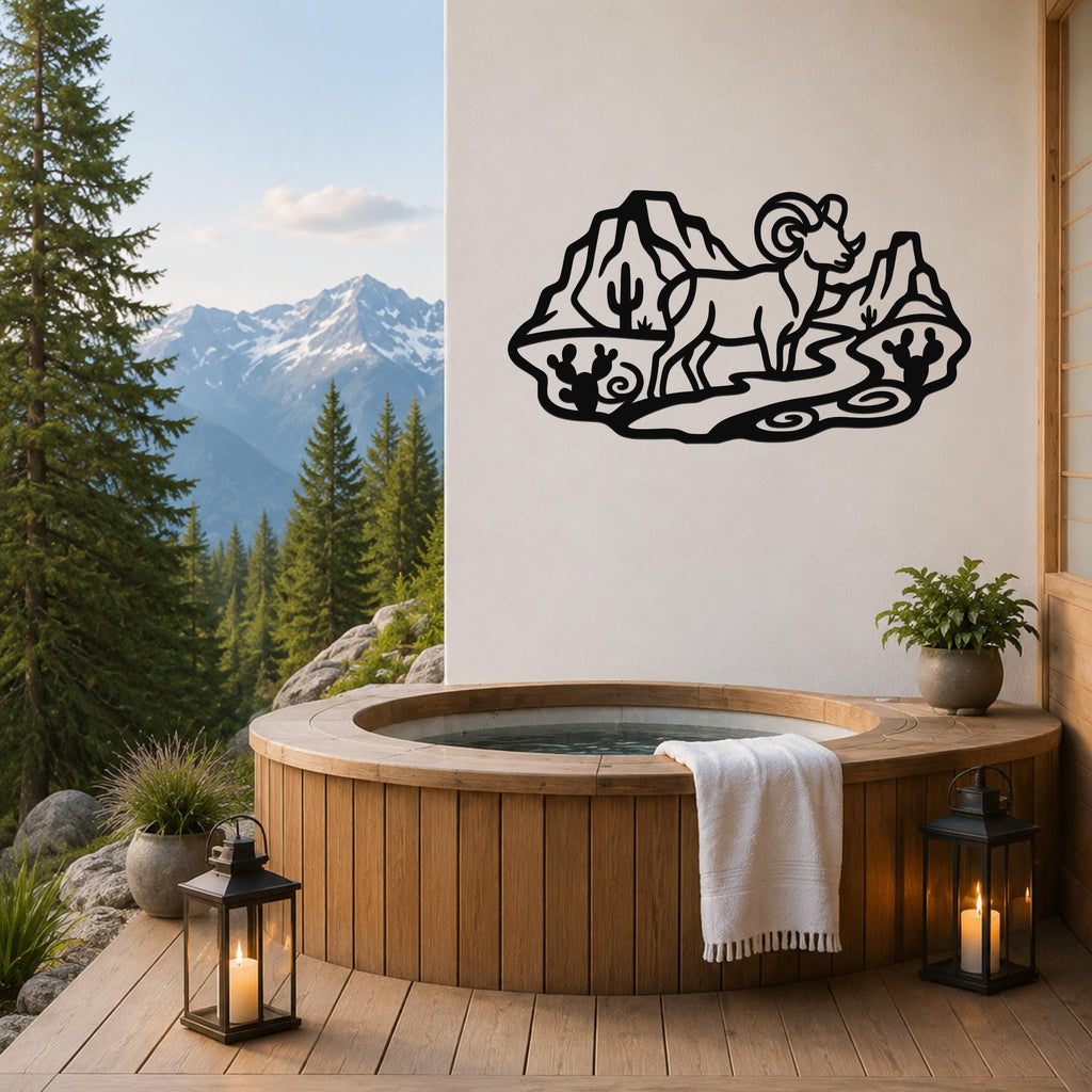 Bighorn Sheep Metal Wall Art: Western Wildlife Sculpture, Rustic Mountain Accent | Weatherproof Steel, Indoor Outdoor | Bold Organic Design