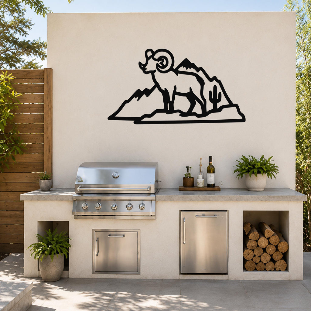 Desert Bighorn Sheep Metal Wall Art Wildlife Sculpture, Southwestern Style (Weatherproof Steel, Indoor Outdoor Rustic Decor)