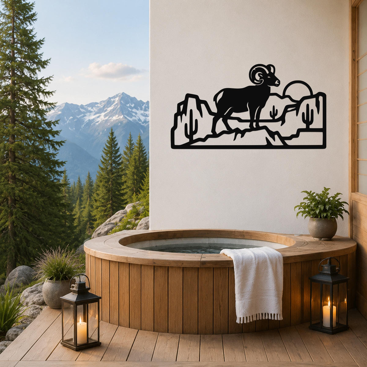 Bighorn Sheep Metal Wall Art: Curled Horn Sculpture, Rustic Mountain Wildlife | Weatherproof Steel, Indoor Outdoor, Cabin Decor