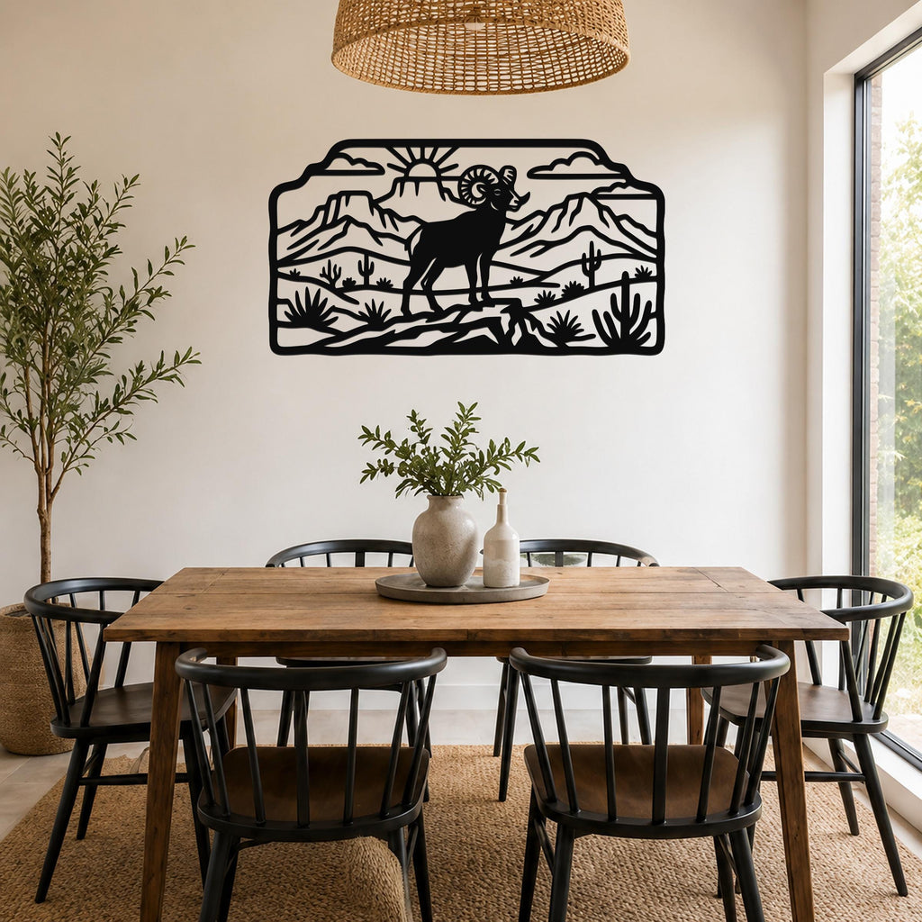 Bighorn Sheep Metal Wall Art, Bold Organic Wildlife Sculpture (Weatherproof Steel, Indoor Outdoor, Rustic Western Decor)