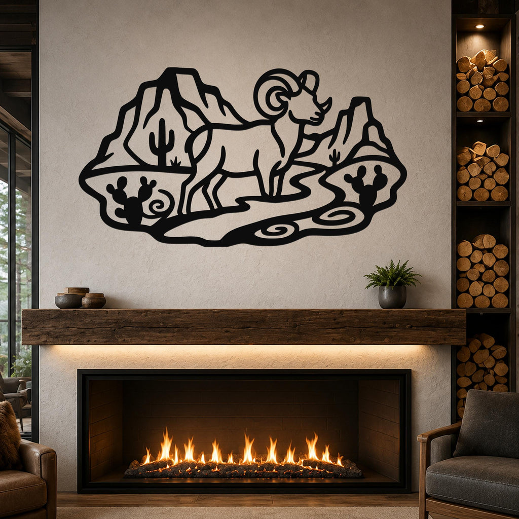 Bighorn Sheep Metal Wall Art: Western Wildlife Sculpture, Rustic Mountain Accent | Weatherproof Steel, Indoor Outdoor | Bold Organic Design