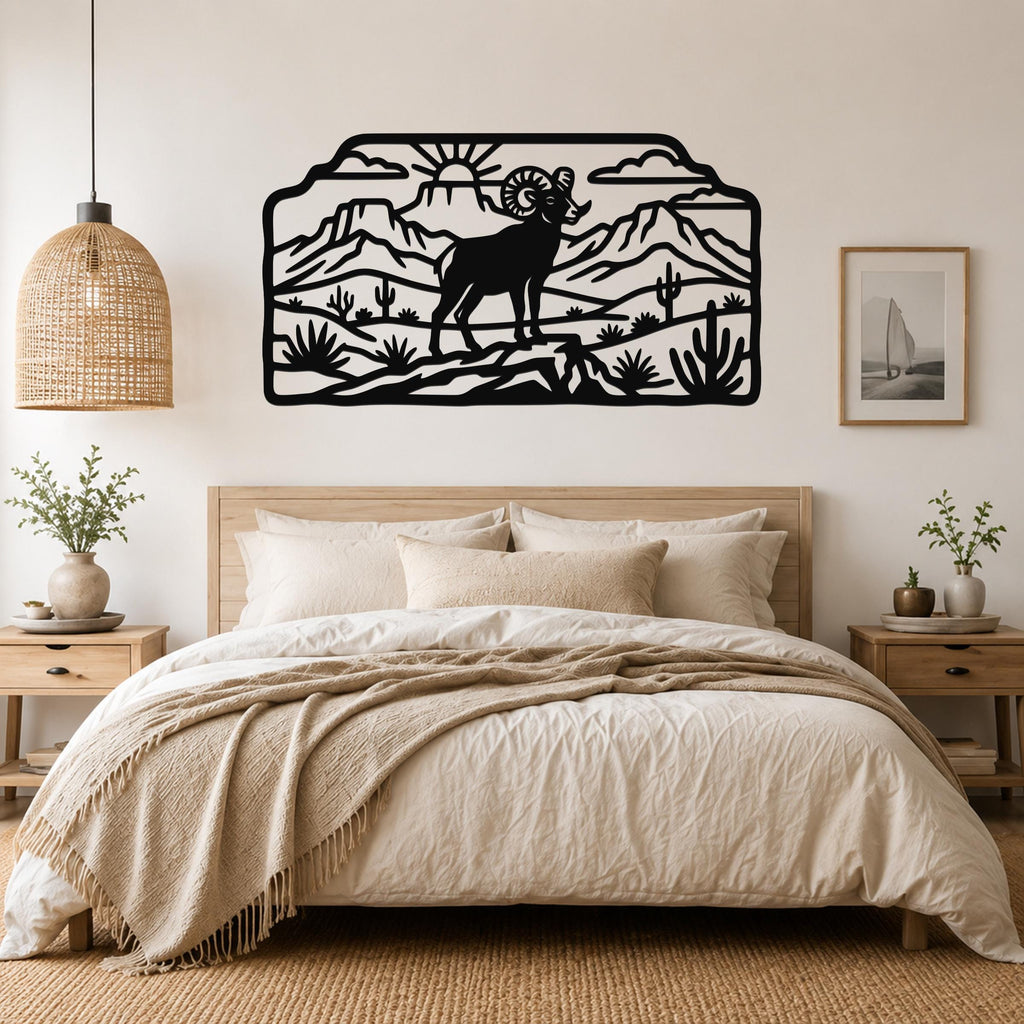 Bighorn Sheep Metal Wall Art, Bold Organic Wildlife Sculpture (Weatherproof Steel, Indoor Outdoor, Rustic Western Decor)