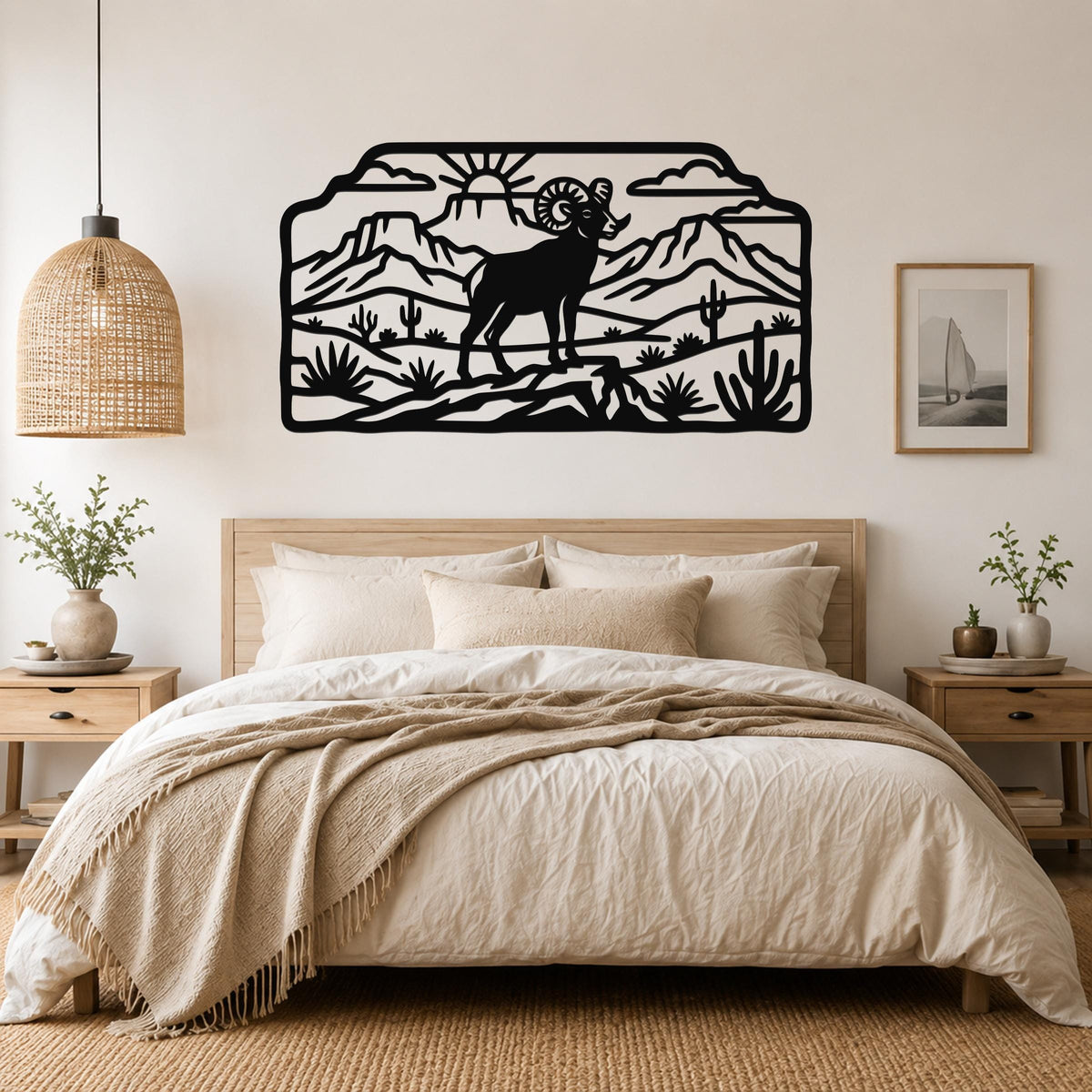 Bighorn Sheep Metal Wall Art, Bold Organic Wildlife Sculpture (Weatherproof Steel, Indoor Outdoor, Rustic Western Decor)