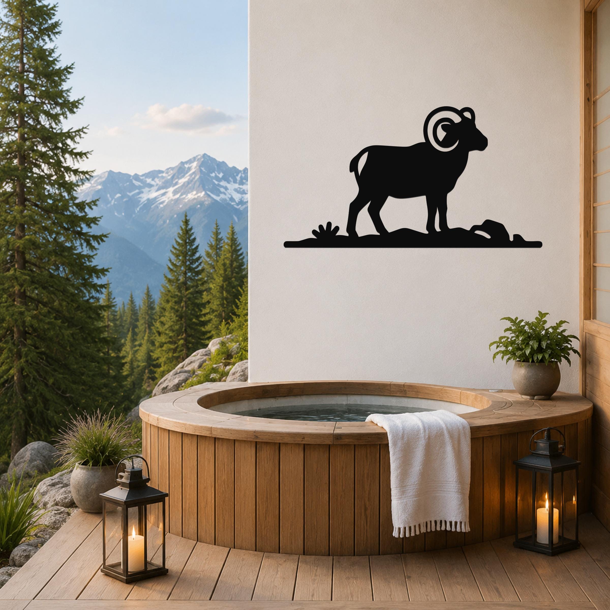 Bighorn Sheep Metal Wall Art: Western Rustic Mountain Silhouette, Steel Craft (Weatherproof, Indoor Outdoor Decor)