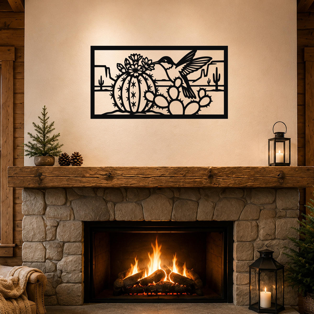 Desert Wildlife Art Metal Bird Sculpture: Southwest Botanical Scene, Weatherproof Metal (Indoor Outdoor Use, Nature Inspired Wall Decor)