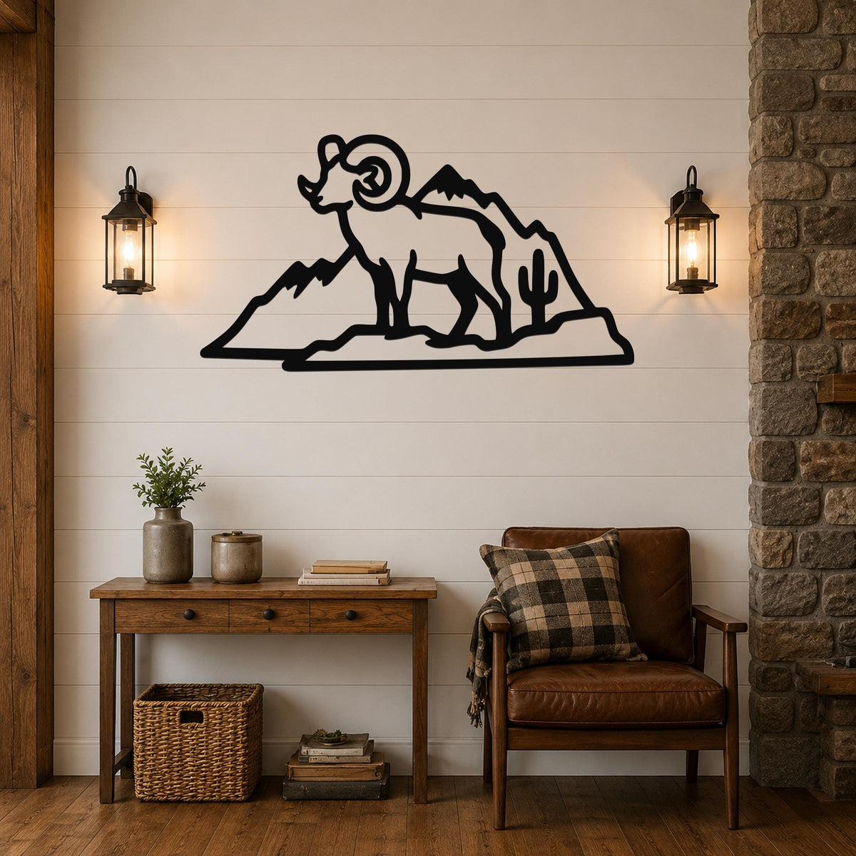 Desert Bighorn Sheep Metal Wall Art Wildlife Sculpture, Southwestern Style (Weatherproof Steel, Indoor Outdoor Rustic Decor)