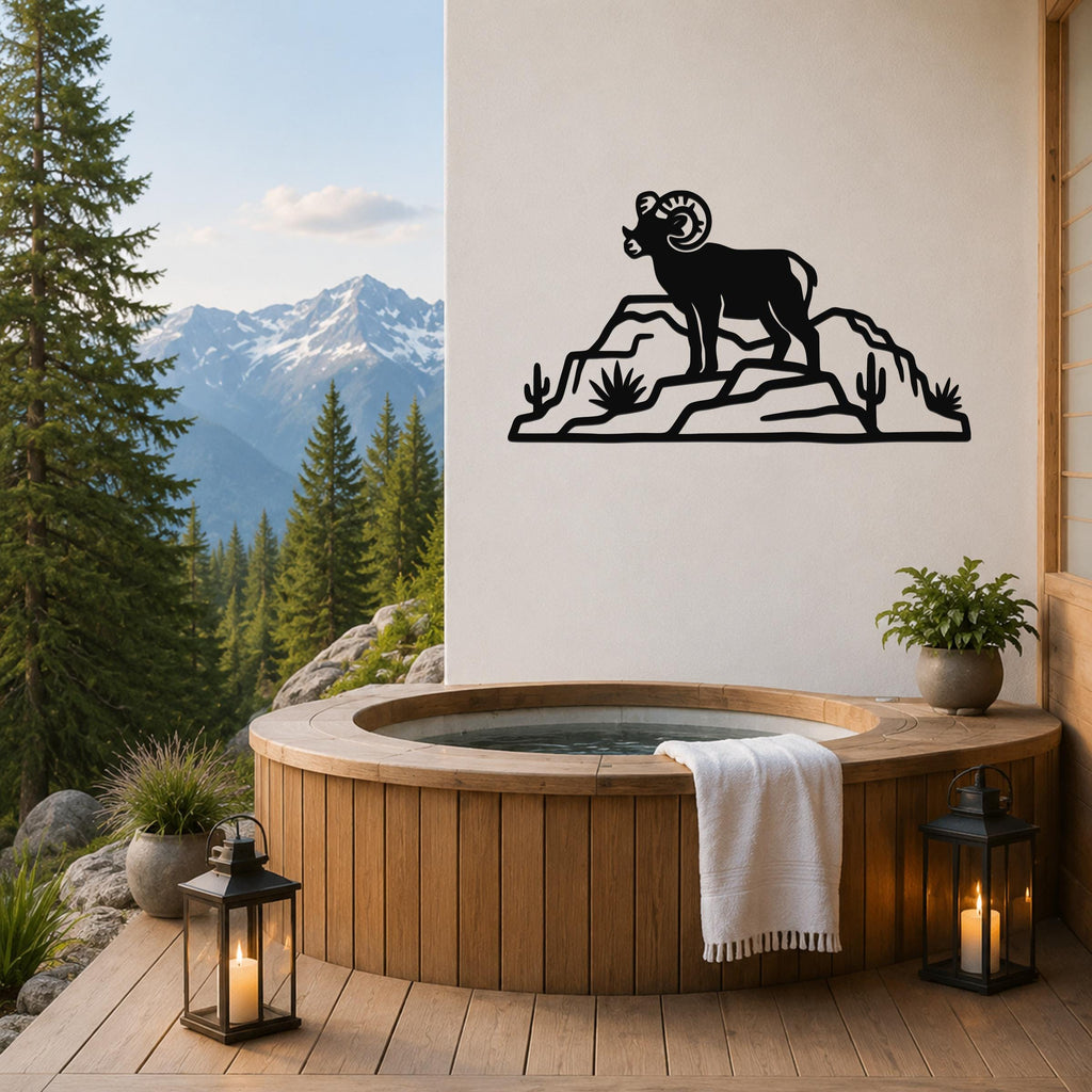 Bighorn Sheep Wall Art: Rustic Copper Silhouette - Weatherproof Metal, Indoor Outdoor, Western Wildlife Decor