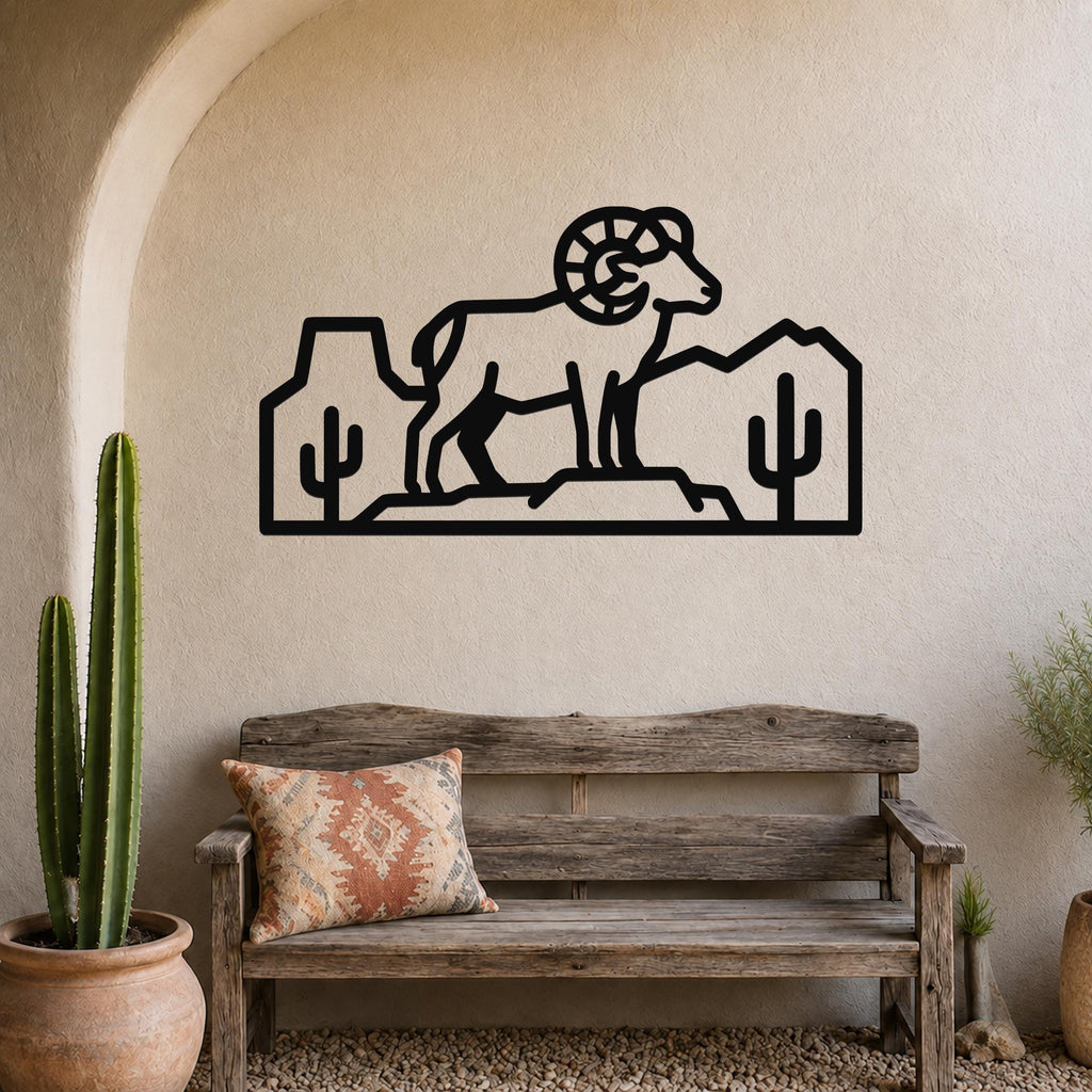 Bighorn Sheep Metal Wall Art: Southwestern Wildlife Sculpture, Weatherproof Steel (Rustic Style, Indoor Outdoor Accent)