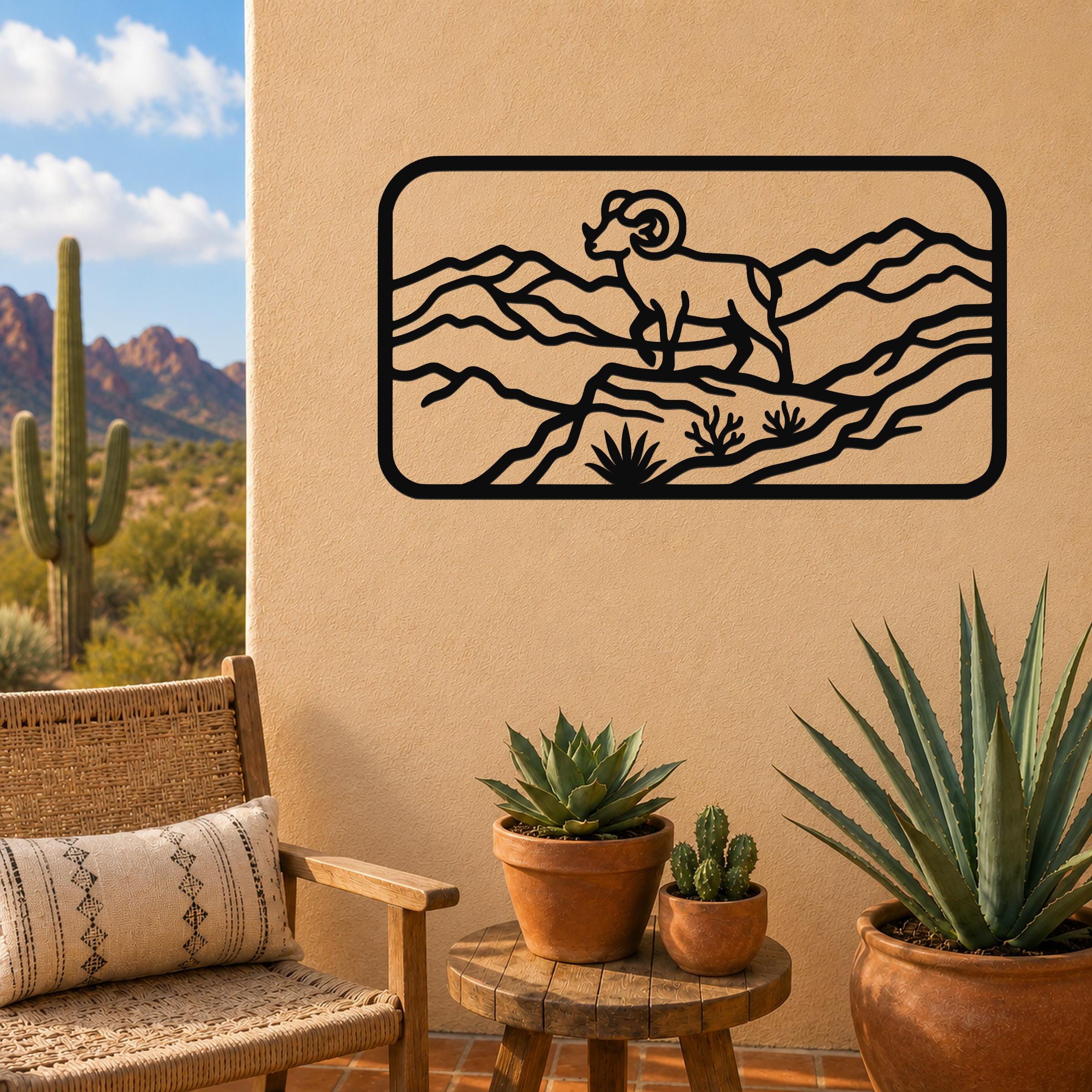 Bighorn Sheep Metal Bold Organic Design: Weatherproof Steel Wall Art, Indoor Outdoor | Mountain Wildlife Decor, Sculptural | Rustic Western