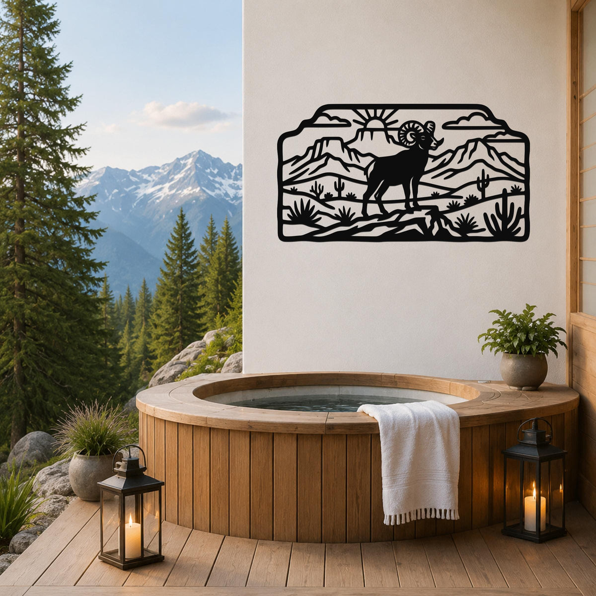 Bighorn Sheep Metal Wall Art, Bold Organic Wildlife Sculpture (Weatherproof Steel, Indoor Outdoor, Rustic Western Decor)