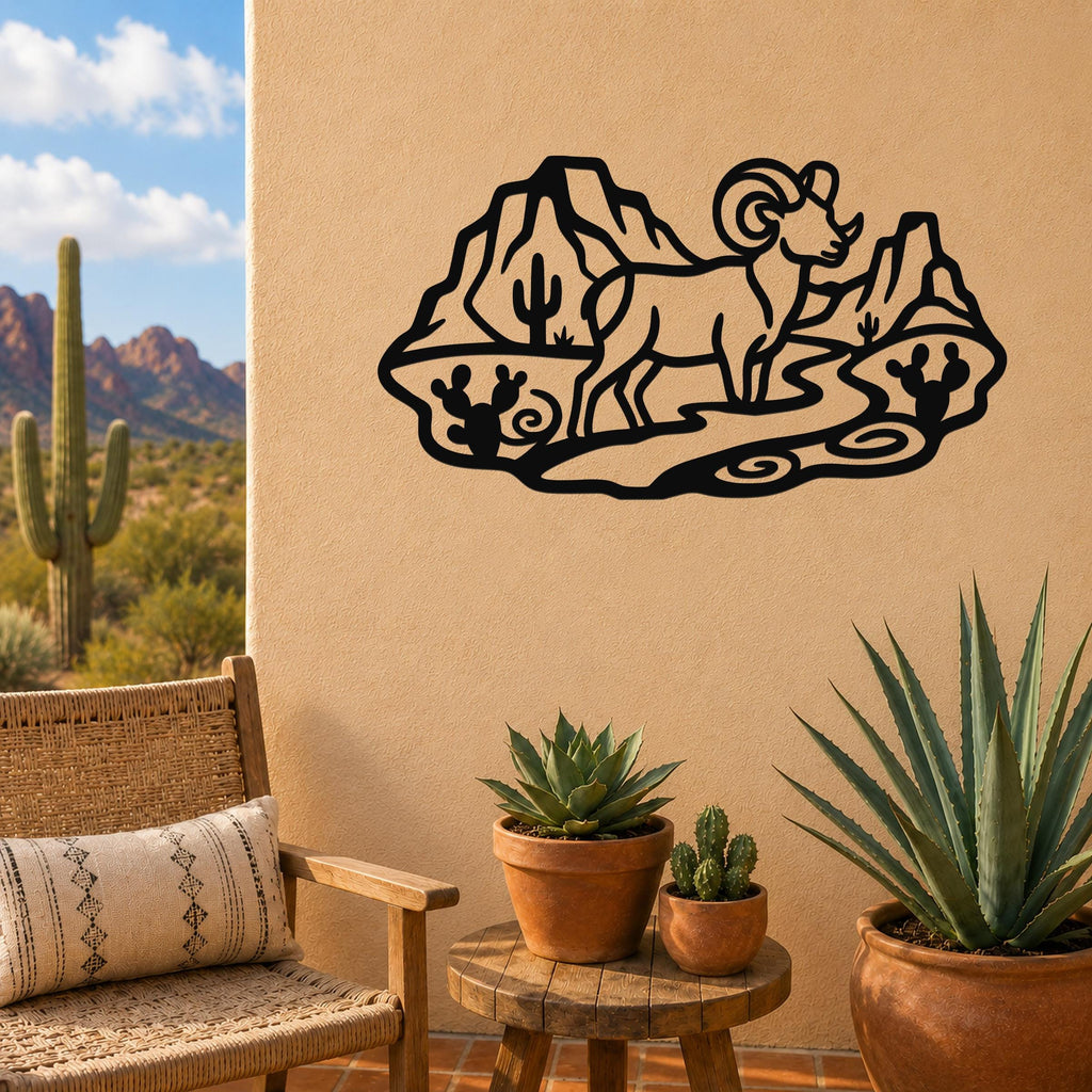 Bighorn Sheep Metal Wall Art: Western Wildlife Sculpture, Rustic Mountain Accent | Weatherproof Steel, Indoor Outdoor | Bold Organic Design