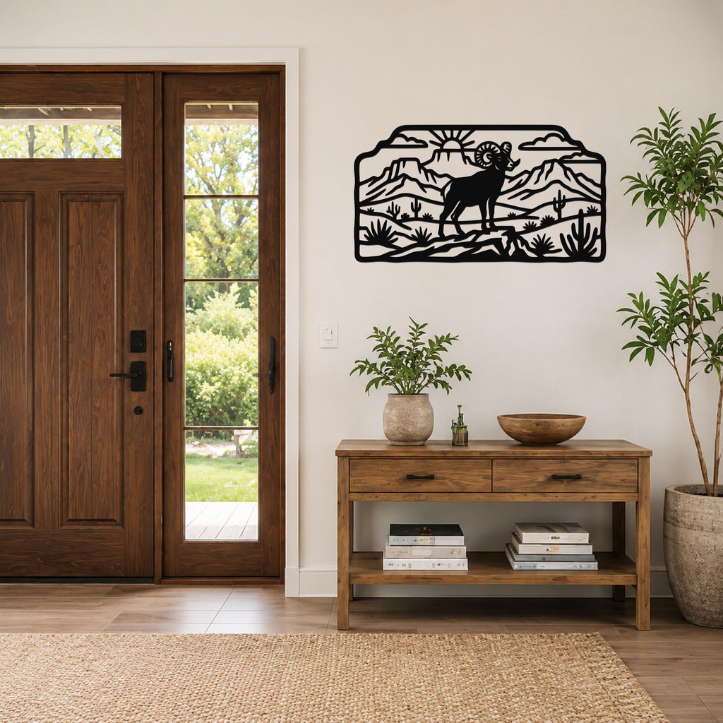 Bighorn Sheep Metal Wall Art, Bold Organic Wildlife Sculpture (Weatherproof Steel, Indoor Outdoor, Rustic Western Decor)