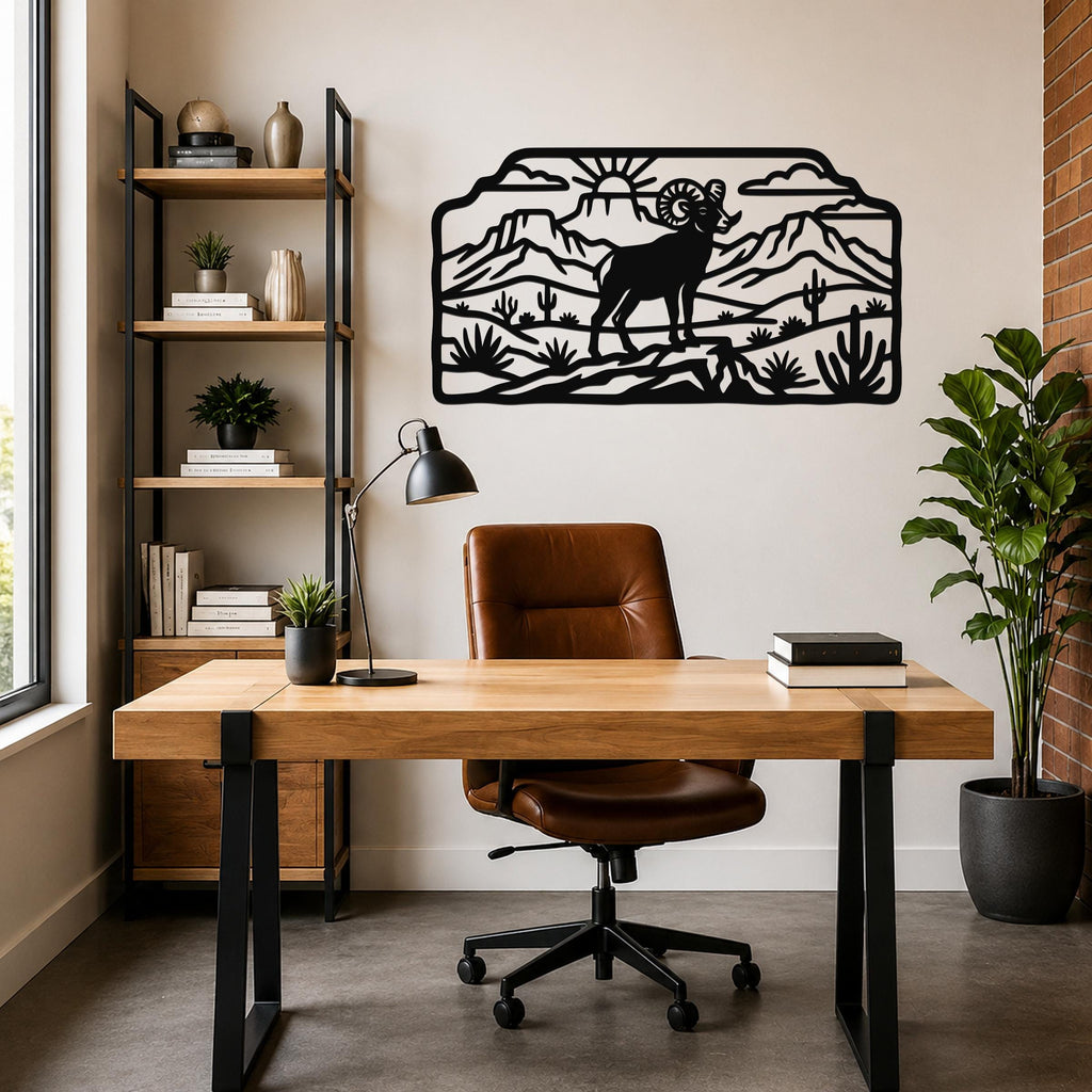 Bighorn Sheep Metal Wall Art, Bold Organic Wildlife Sculpture (Weatherproof Steel, Indoor Outdoor, Rustic Western Decor)