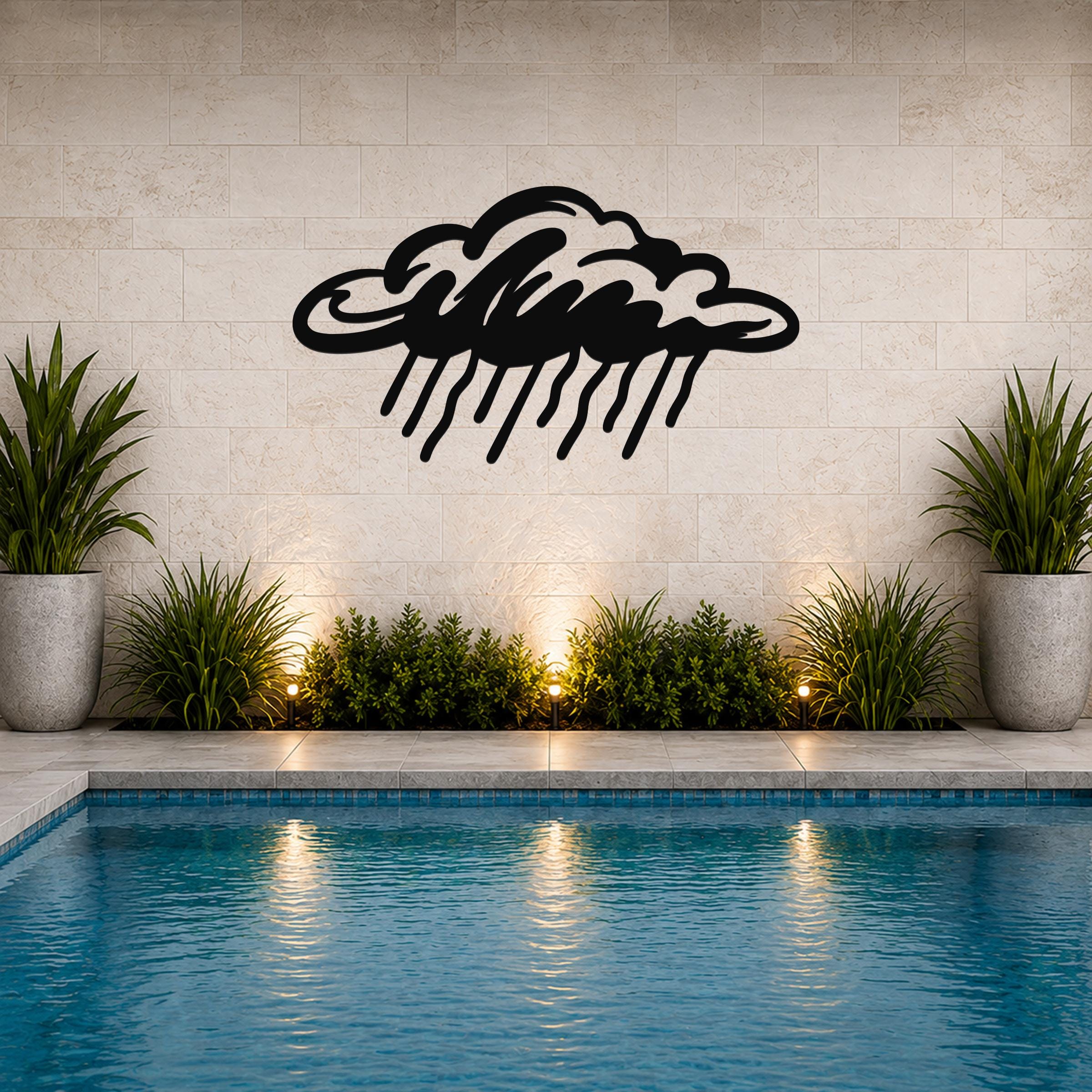 Rain Cloud Metal Wall Art - Boho Style Decor, Lightweight Steel - Indoor Outdoor Use, Weatherproof Finish, Dreamy Ambiance