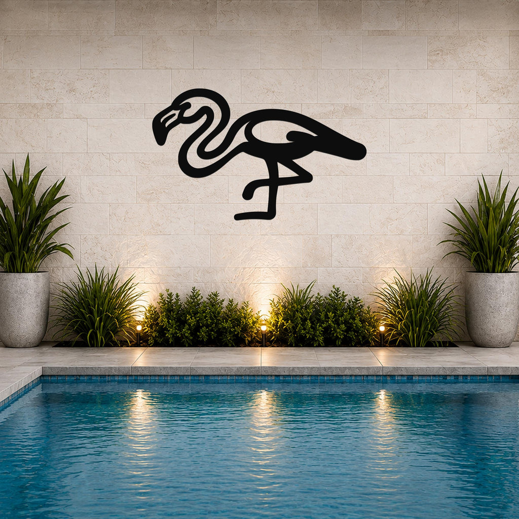 Flamingo Metal Wall Art: Tropical Coastal Silhouette, Minimalist Modern Style (Powder-Coated Steel, Weatherproof, Indoor Outdoor)
