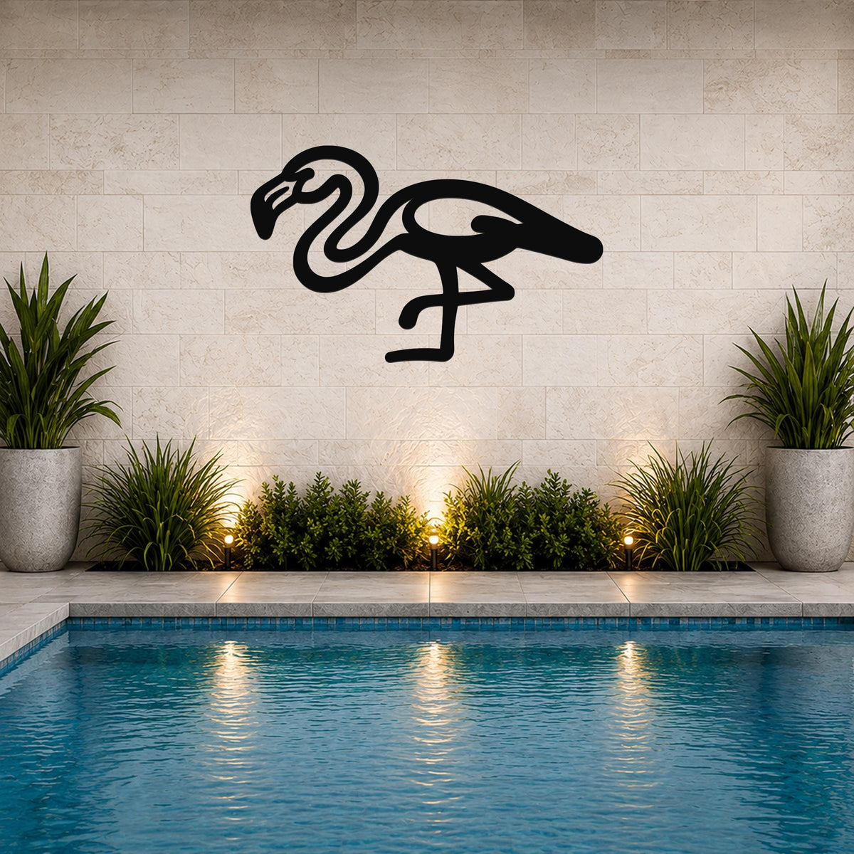 Flamingo Metal Wall Art: Tropical Coastal Silhouette, Minimalist Modern Style (Powder-Coated Steel, Weatherproof, Indoor Outdoor)