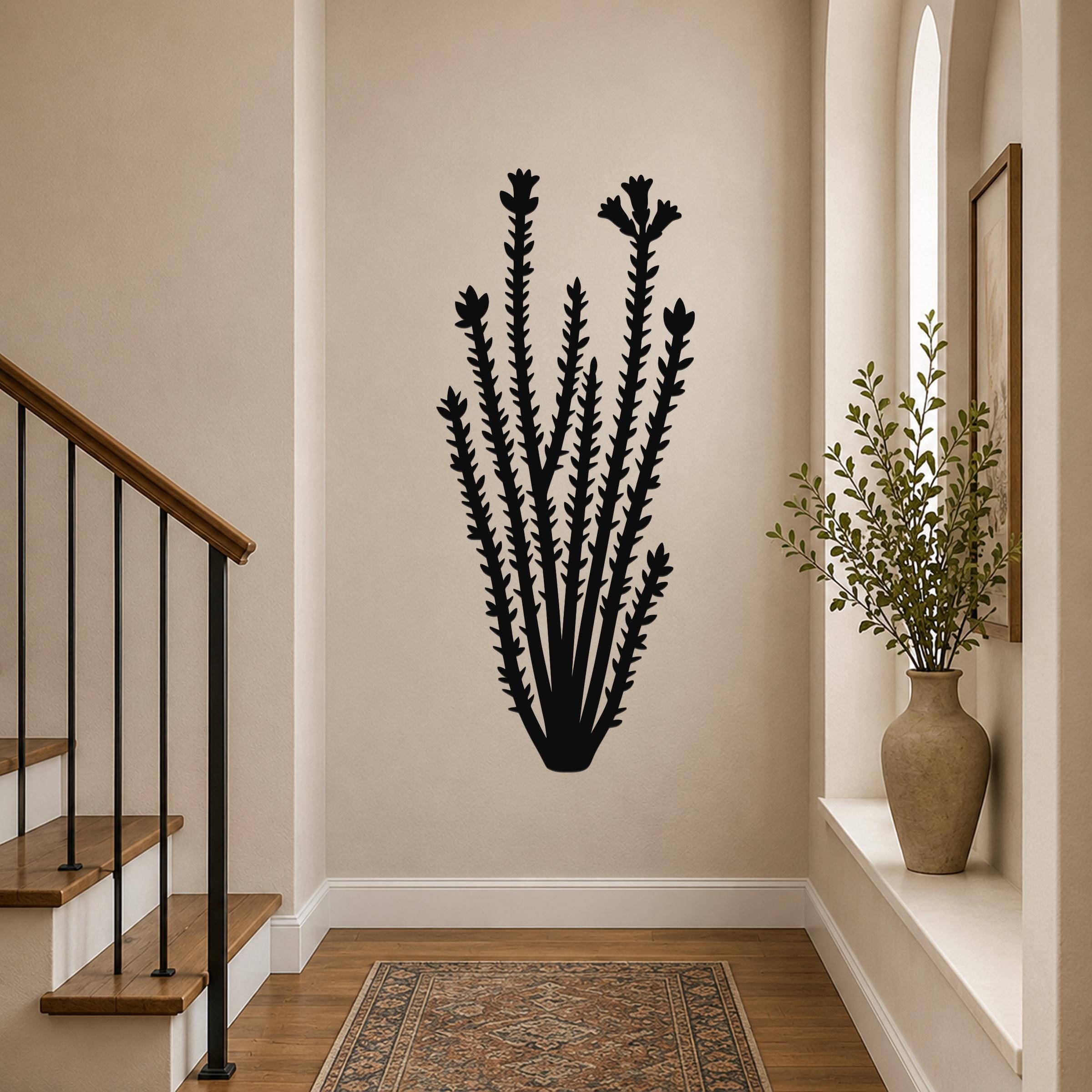 Ocotillo Metal Wall Art Southwestern Botanical Sculpture, Red Flowers (Weatherproof Steel, Indoor Outdoor, Rustic Modern Decor)