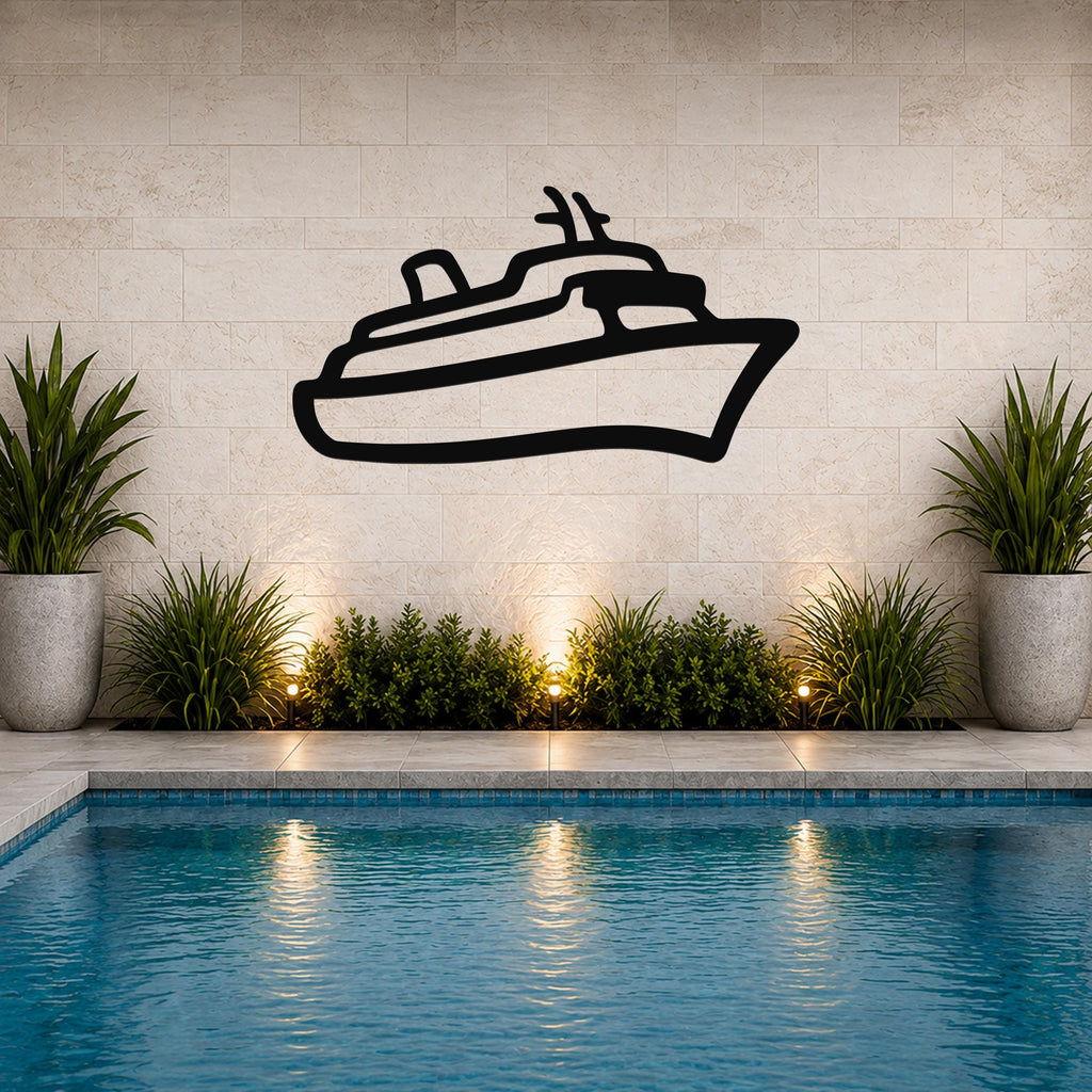 Cruise Ship Metal Wall Art: Coastal Minimalist Design, Weatherproof Steel (Powder-Coated Finish, Indoor Outdoor Use)