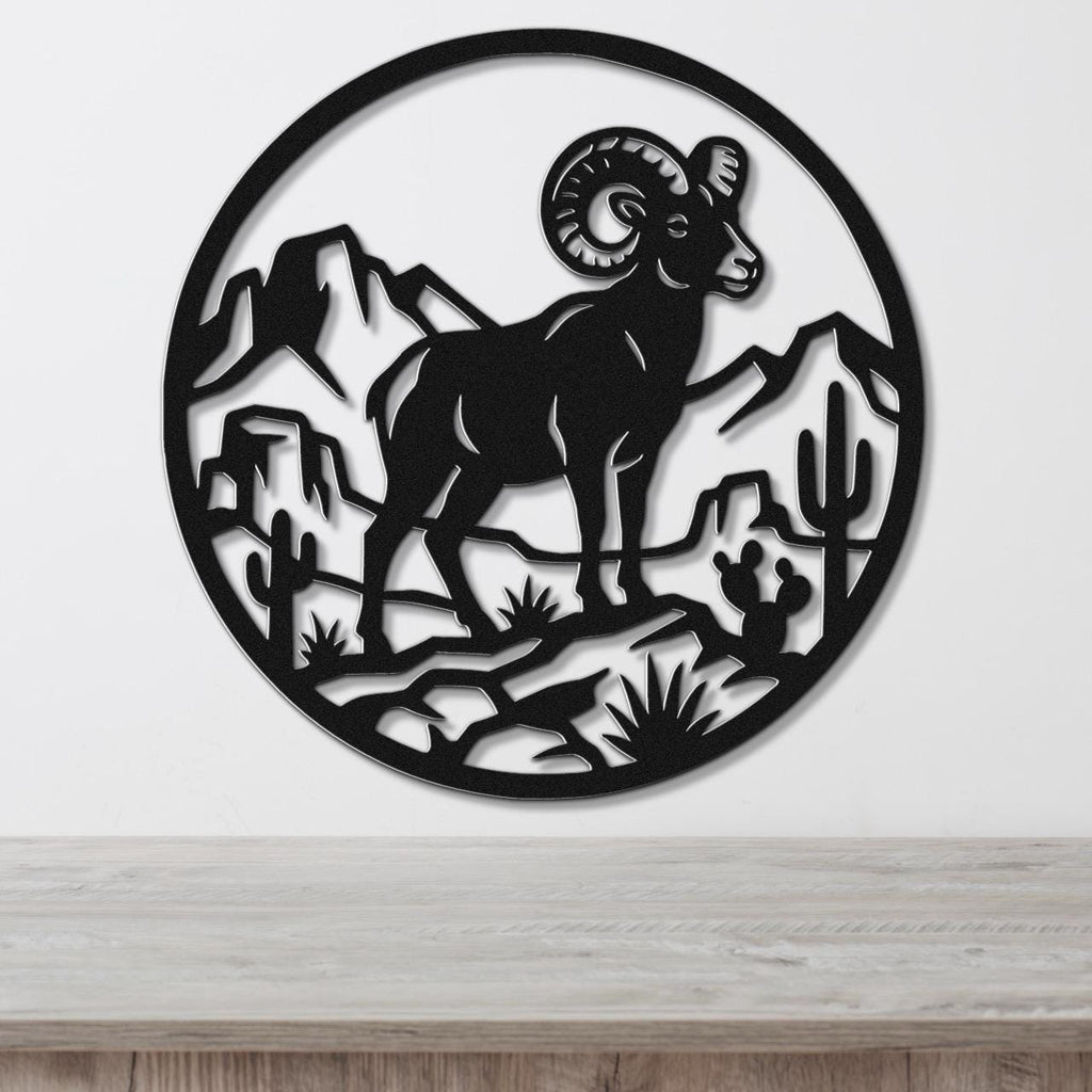 Bighorn Sheep Metal Wall Art: Desert Mountain Silhouette, Rugged Western Wildlife | Weatherproof Steel, Indoor Outdoor | Bold Organic Design