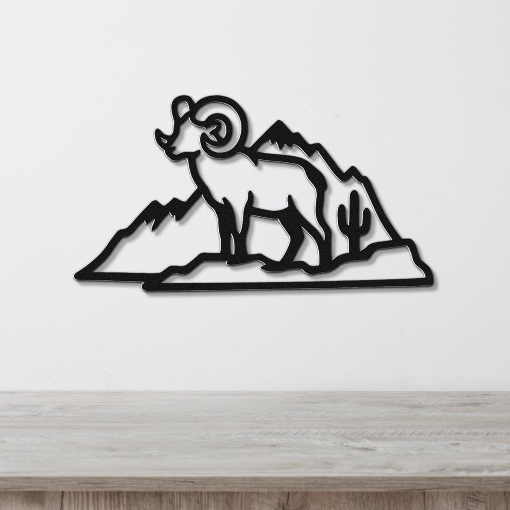 Desert Bighorn Sheep Metal Wall Art Wildlife Sculpture, Southwestern Style (Weatherproof Steel, Indoor Outdoor Rustic Decor)