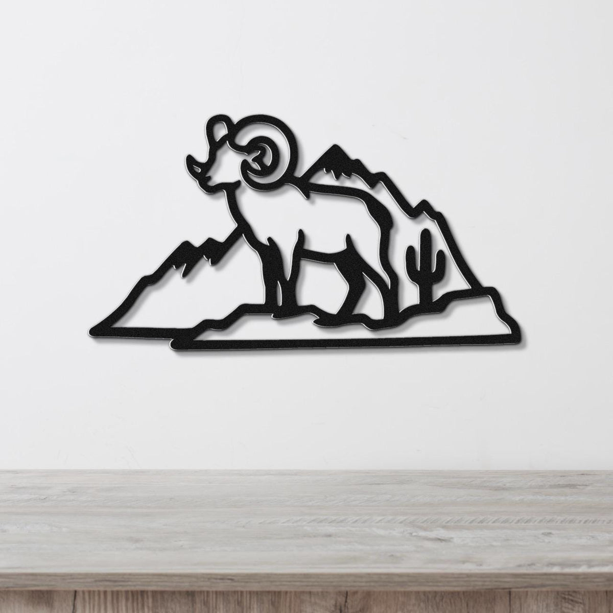Desert Bighorn Sheep Metal Wall Art Wildlife Sculpture, Southwestern Style (Weatherproof Steel, Indoor Outdoor Rustic Decor)