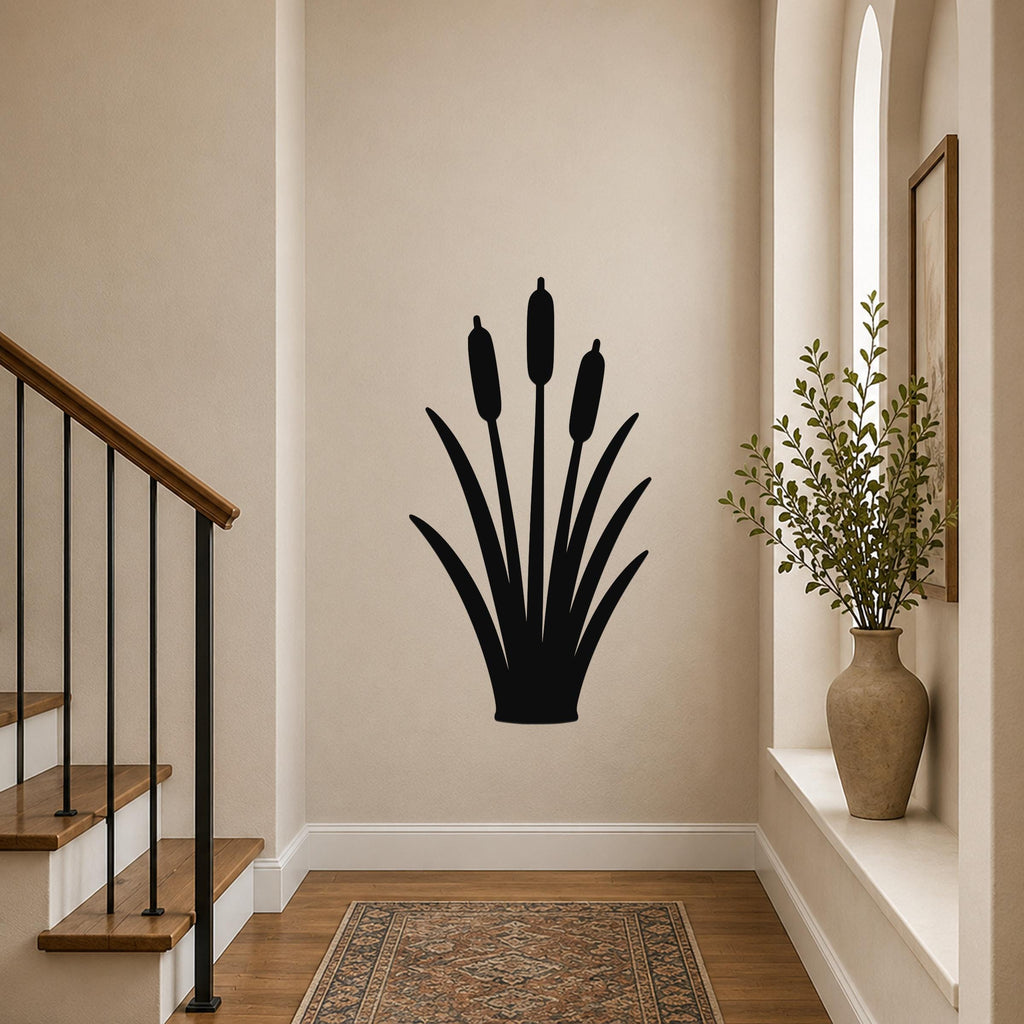Cattail Metal Wall Art Indoor Outdoor Waterproof Powder Coated Steel Sign for Patio Garden