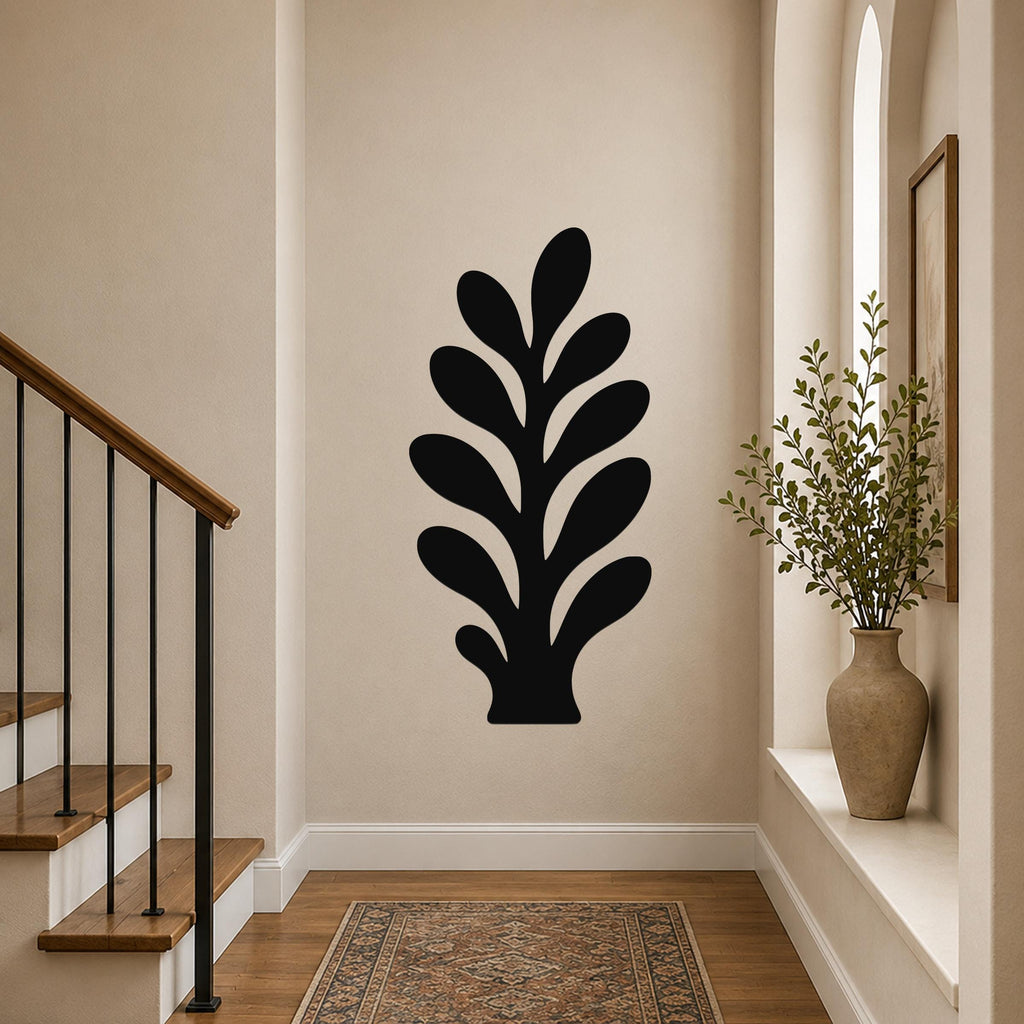 Modern Abstract Botanical Sprig Metal Wall Art Indoor Outdoor Waterproof Steel Sign for Bedroom Office Entryway