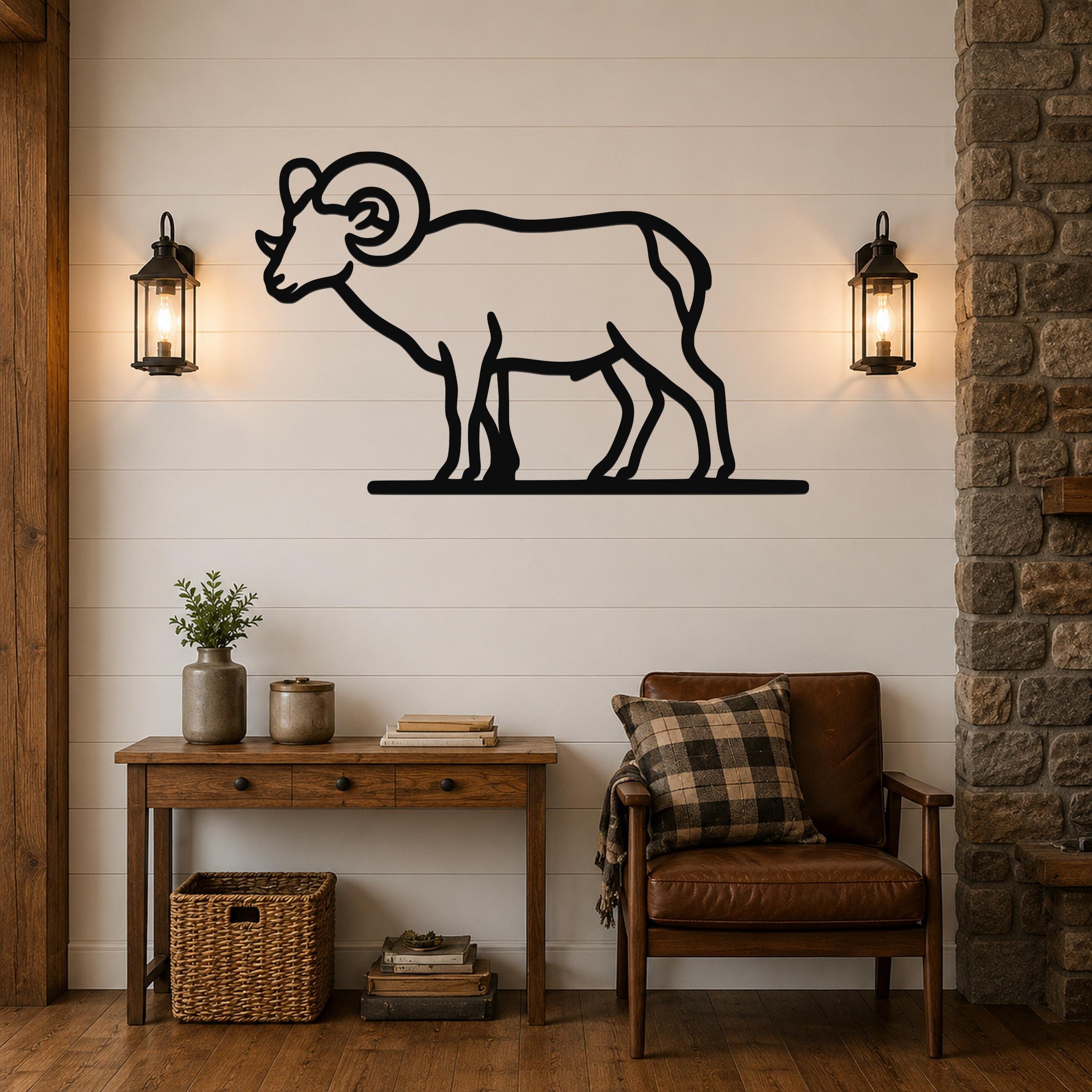 Bighorn Sheep Metal Wall Art - Southwestern Wildlife Sculpture, Bold Organic Design, Weatherproof Steel, Indoor Outdoor Display
