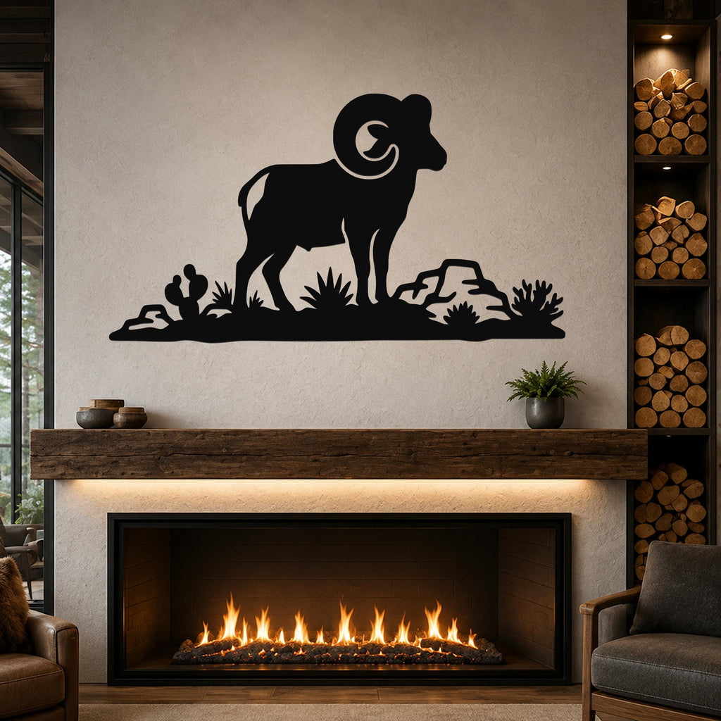 Desert Bighorn Sheep Metal Wall Art - Western Rustic Sculpture - Weatherproof Steel, Indoor Outdoor Accent, Mountain Inspired
