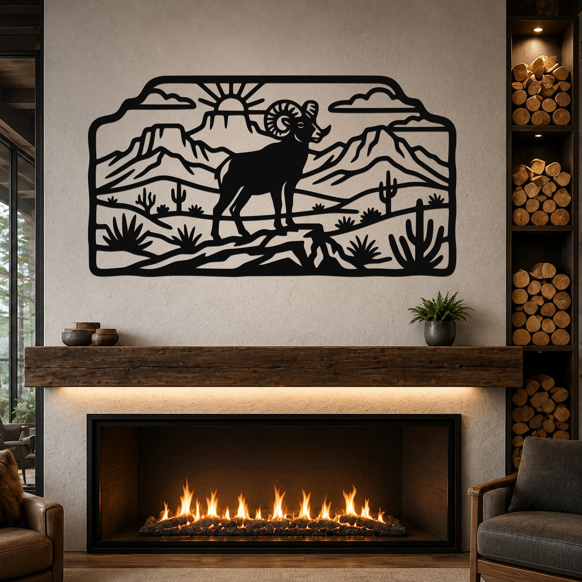 Bighorn Sheep Metal Wall Art, Bold Organic Wildlife Sculpture (Weatherproof Steel, Indoor Outdoor, Rustic Western Decor)