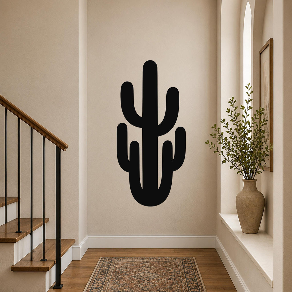 Powder Coated Saguaro Cactus Metal Wall Art Sign for Indoor Outdoor Patio Garden Decor