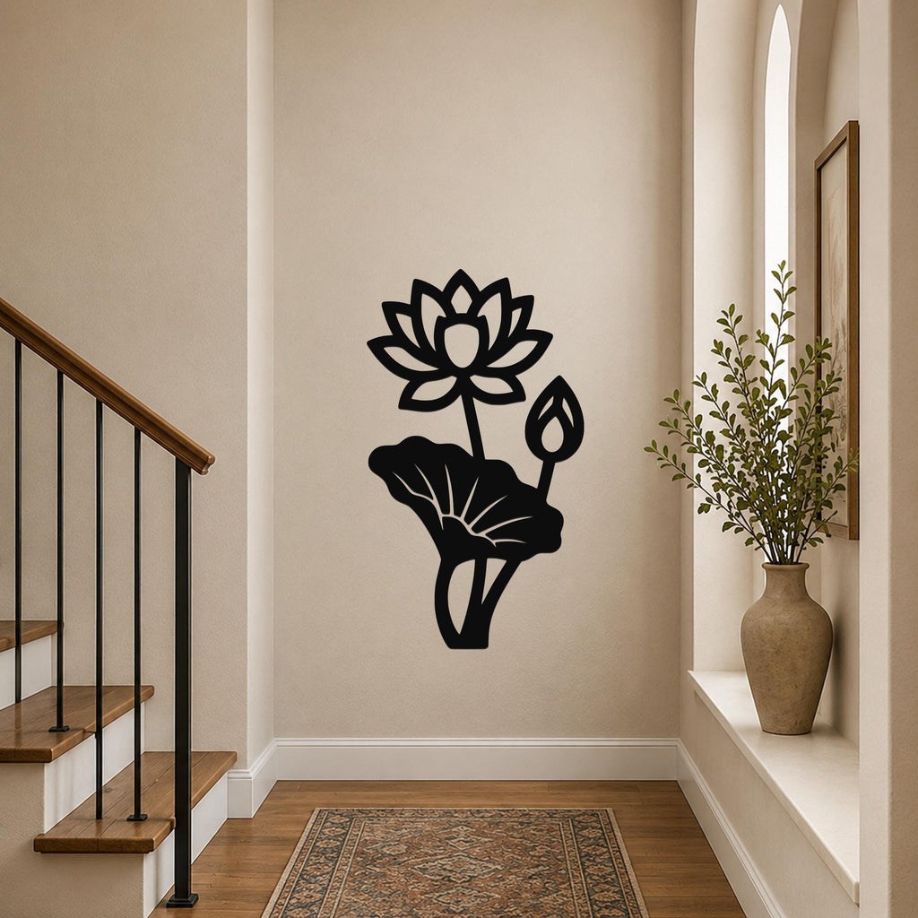 Lotus Water Lily Metal Wall Art Indoor Outdoor Sign for Modern Home Decor