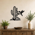 Southwestern Decor Metal Wall Art - Sonoran Desert Scene with Layered Cactus and Hummingbird - Weatherproof Steel, Indoor Outdoor Display