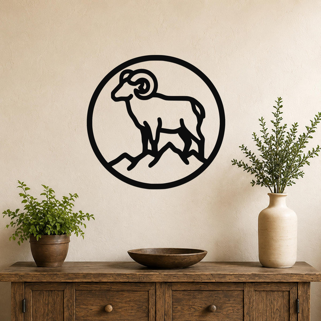 Bighorn Sheep Metal Wall Art: Southwestern Wildlife Sculpture, Weatherproof Steel (Indoor Outdoor, Rustic Cabin Accent)