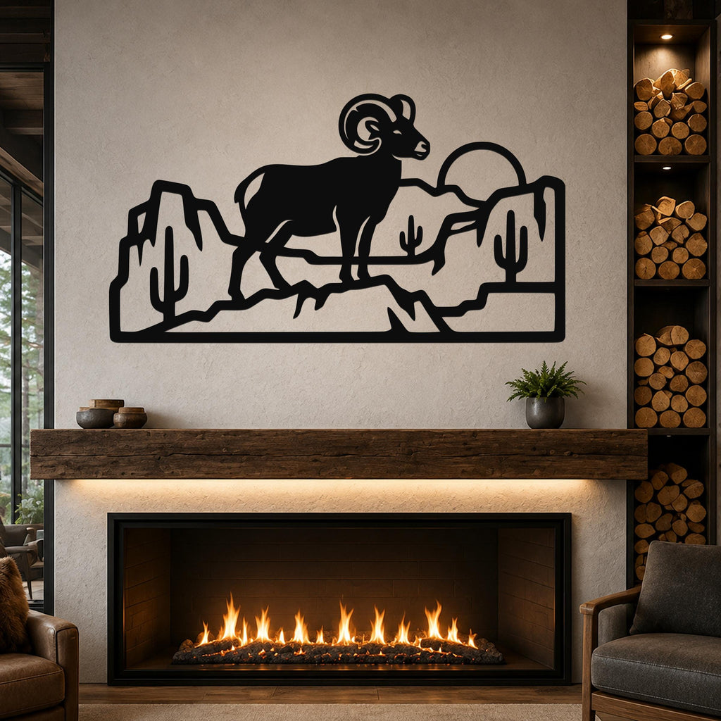 Bighorn Sheep Metal Wall Art: Curled Horn Sculpture, Rustic Mountain Wildlife | Weatherproof Steel, Indoor Outdoor, Cabin Decor