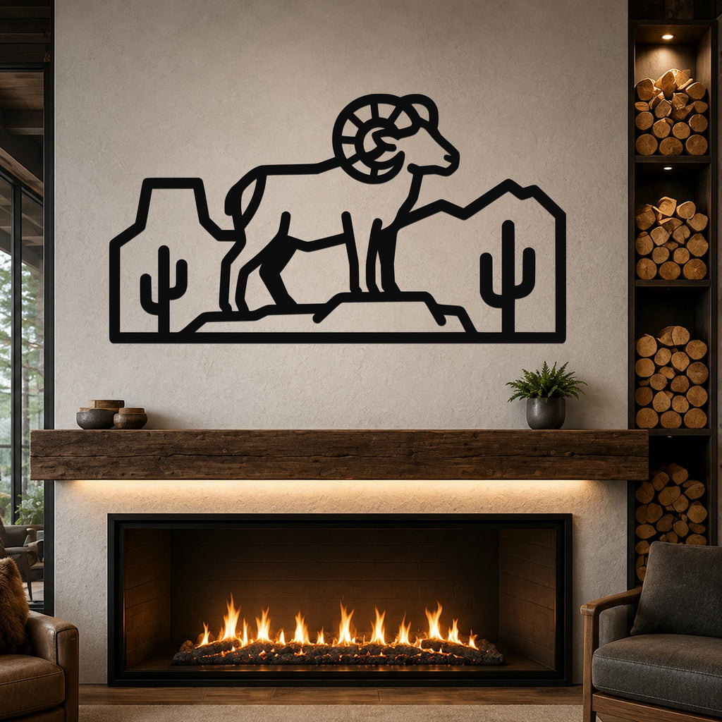 Bighorn Sheep Metal Wall Art: Southwestern Wildlife Sculpture, Weatherproof Steel (Rustic Style, Indoor Outdoor Accent)