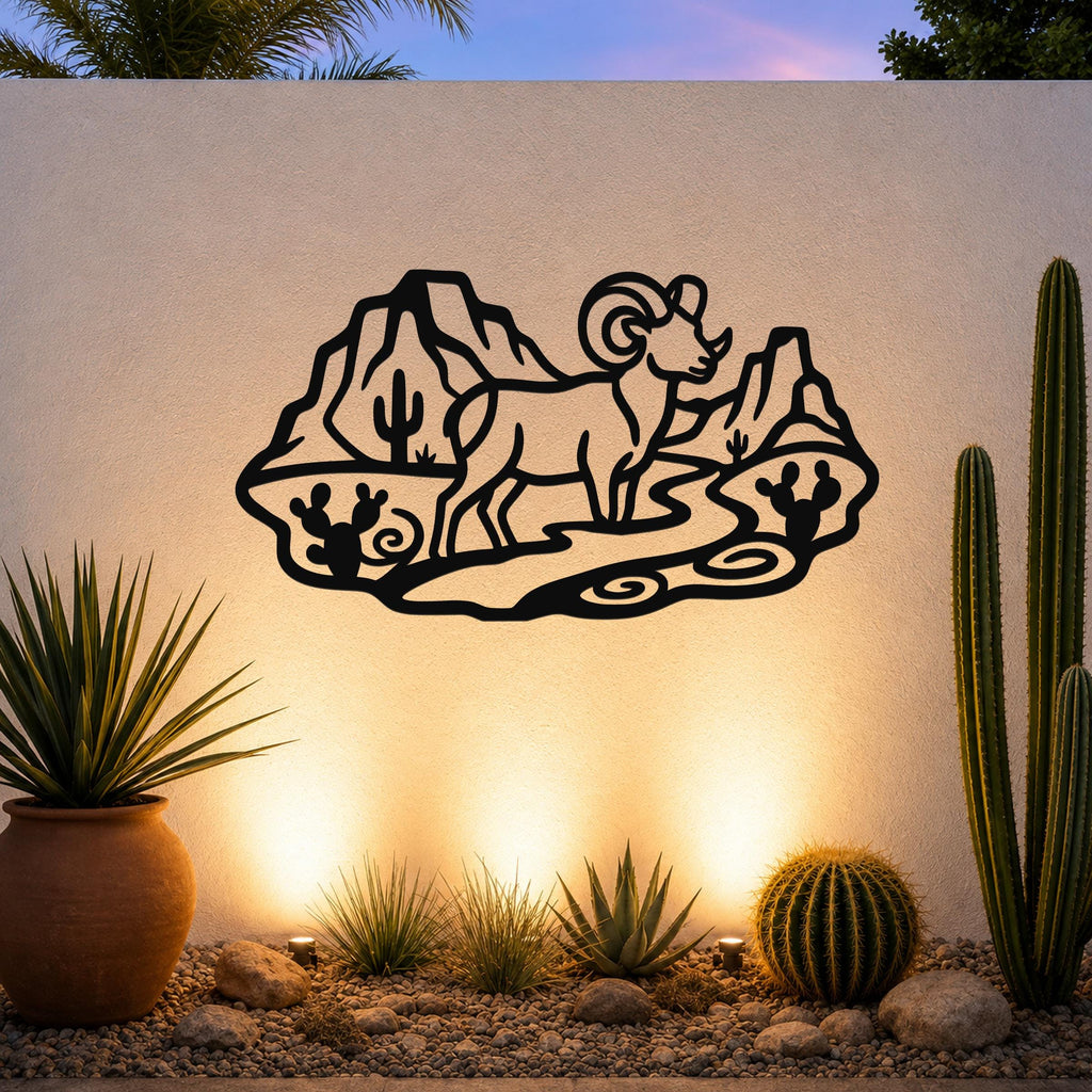 Bighorn Sheep Metal Wall Art: Western Wildlife Sculpture, Rustic Mountain Accent | Weatherproof Steel, Indoor Outdoor | Bold Organic Design