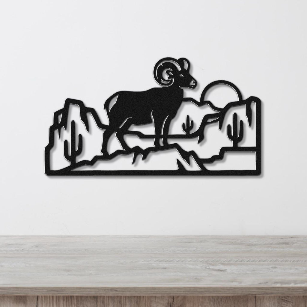 Bighorn Sheep Metal Wall Art: Curled Horn Sculpture, Rustic Mountain Wildlife | Weatherproof Steel, Indoor Outdoor, Cabin Decor