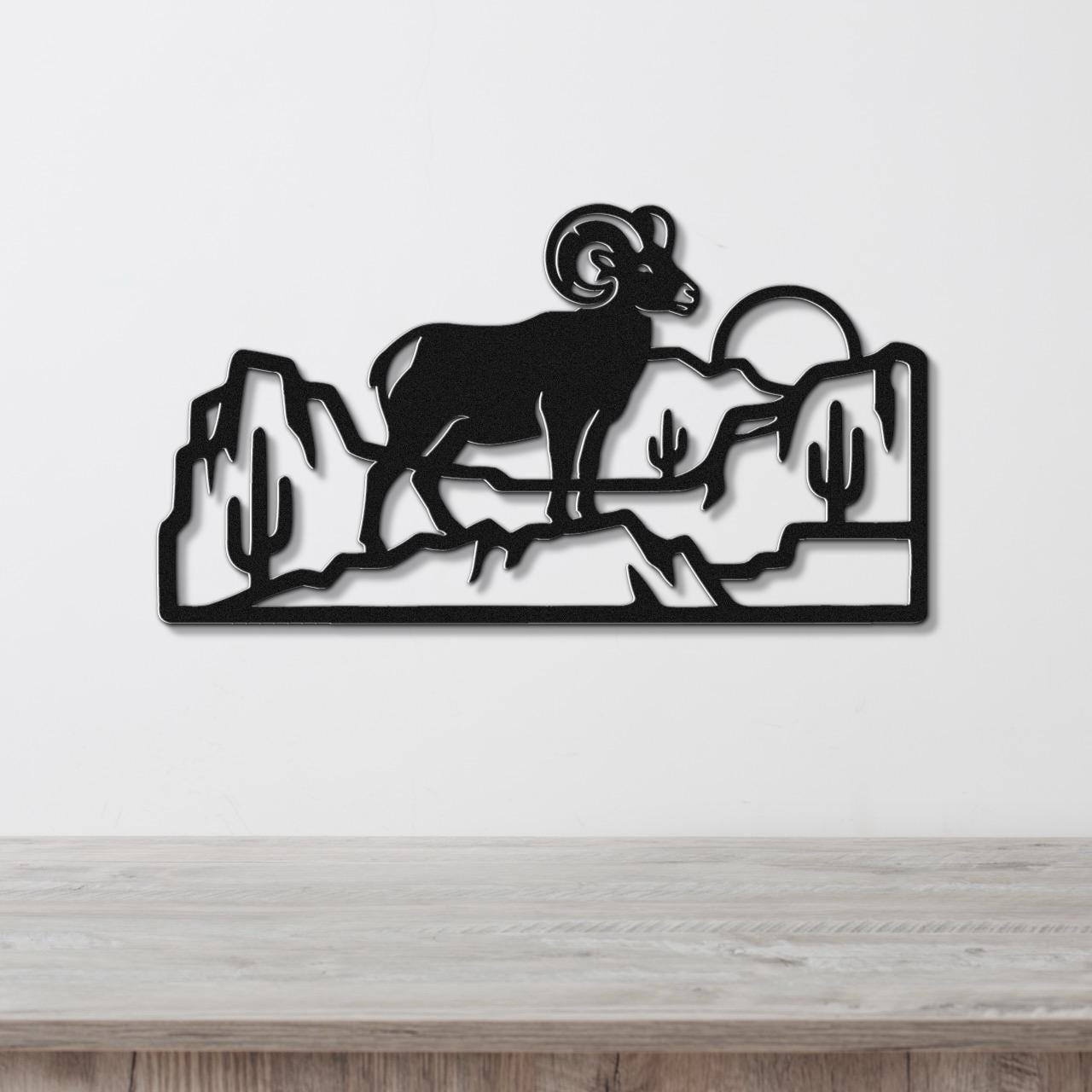 Bighorn Sheep Metal Wall Art: Curled Horn Sculpture, Rustic Mountain Wildlife | Weatherproof Steel, Indoor Outdoor, Cabin Decor